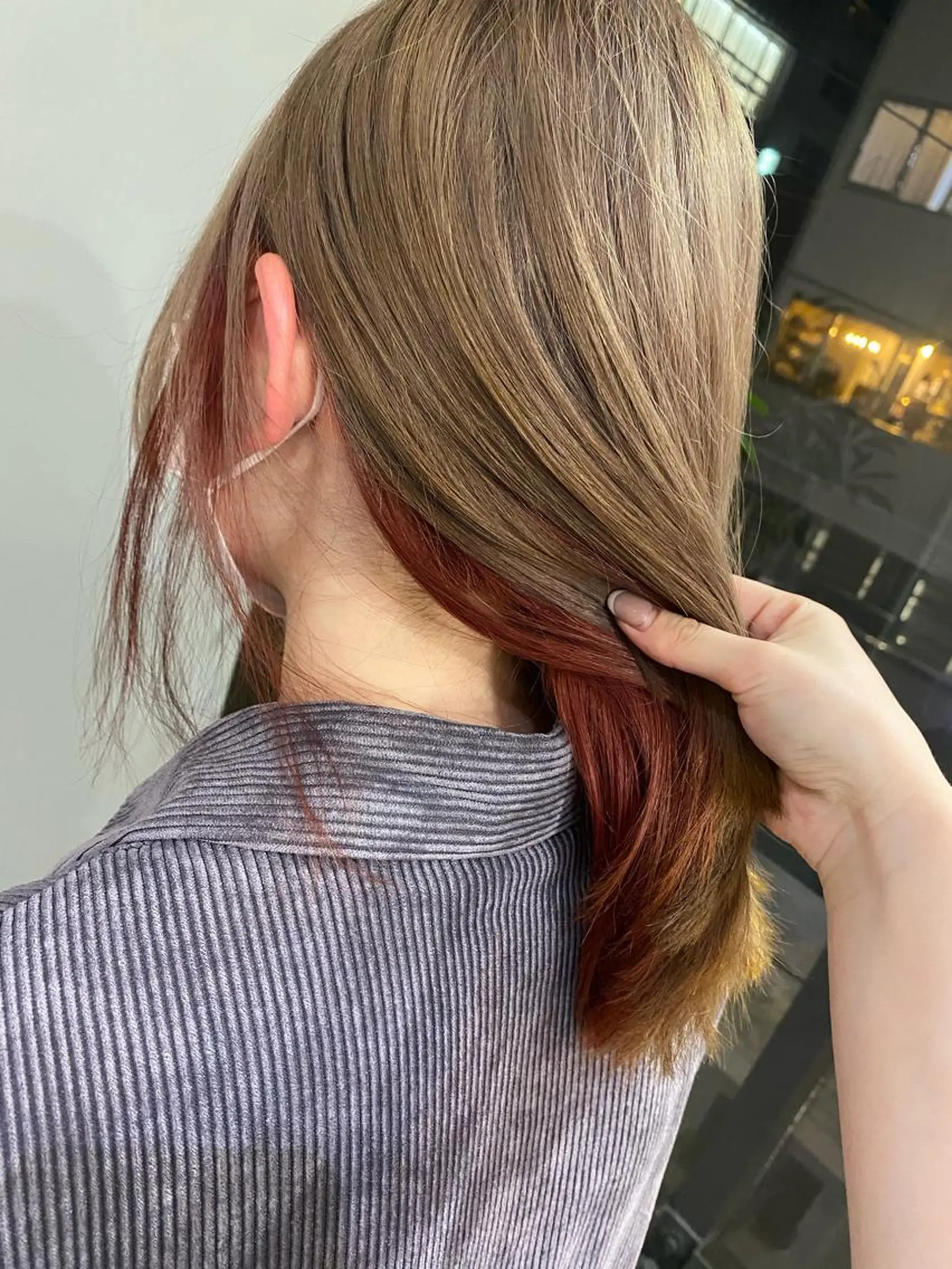 ミディアム カラー ヘアアレンジ インナーカラー オレンジ レッドカラー ボブ /ニュアンス/ satomi🧸💖のヘアスタイル