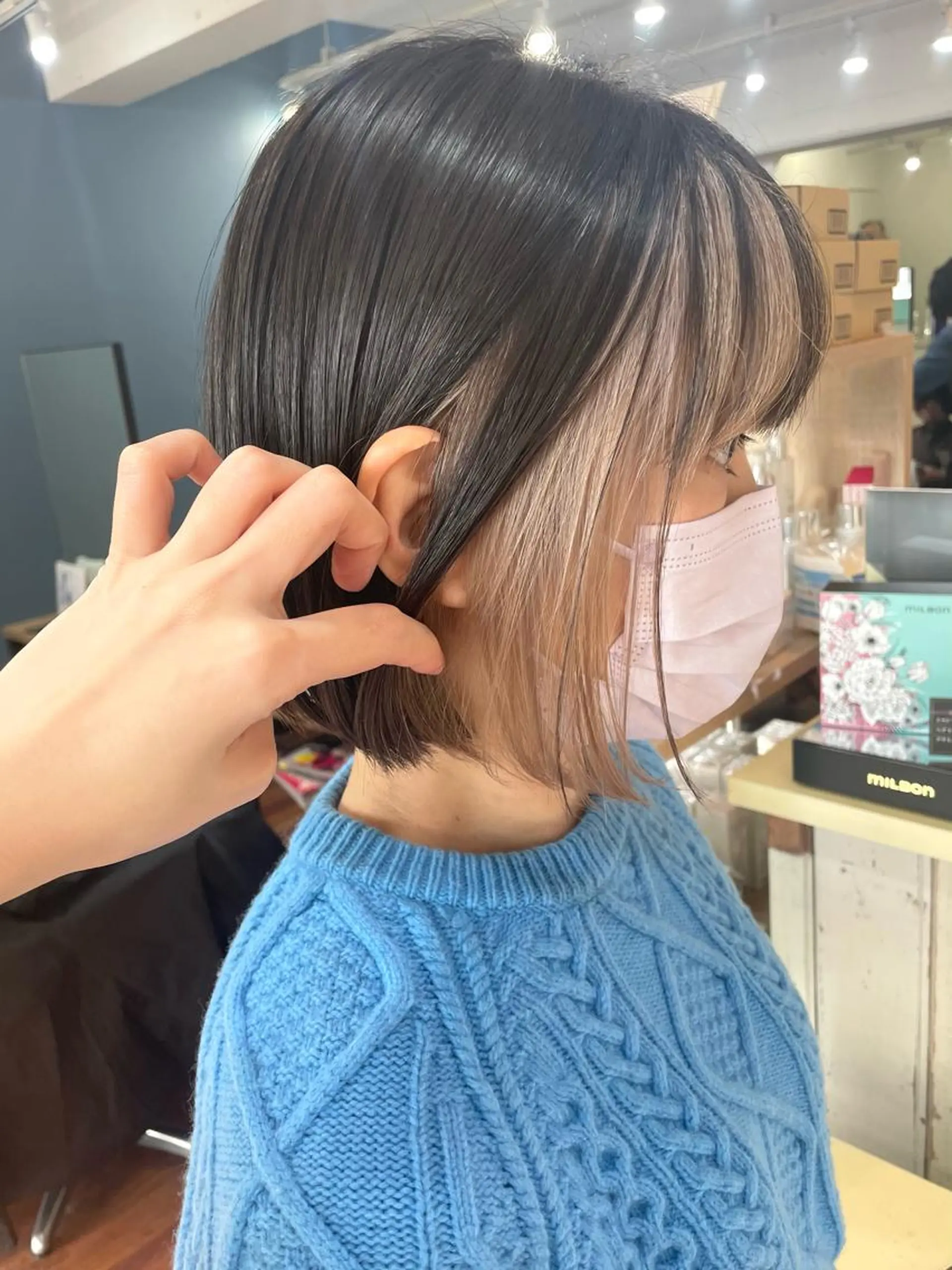 ショート カラー 切りっぱなしボブ ミストバング  フェイスフレーミング ボブ 限定1名撮影モデル 村中衣里のヘアスタイル