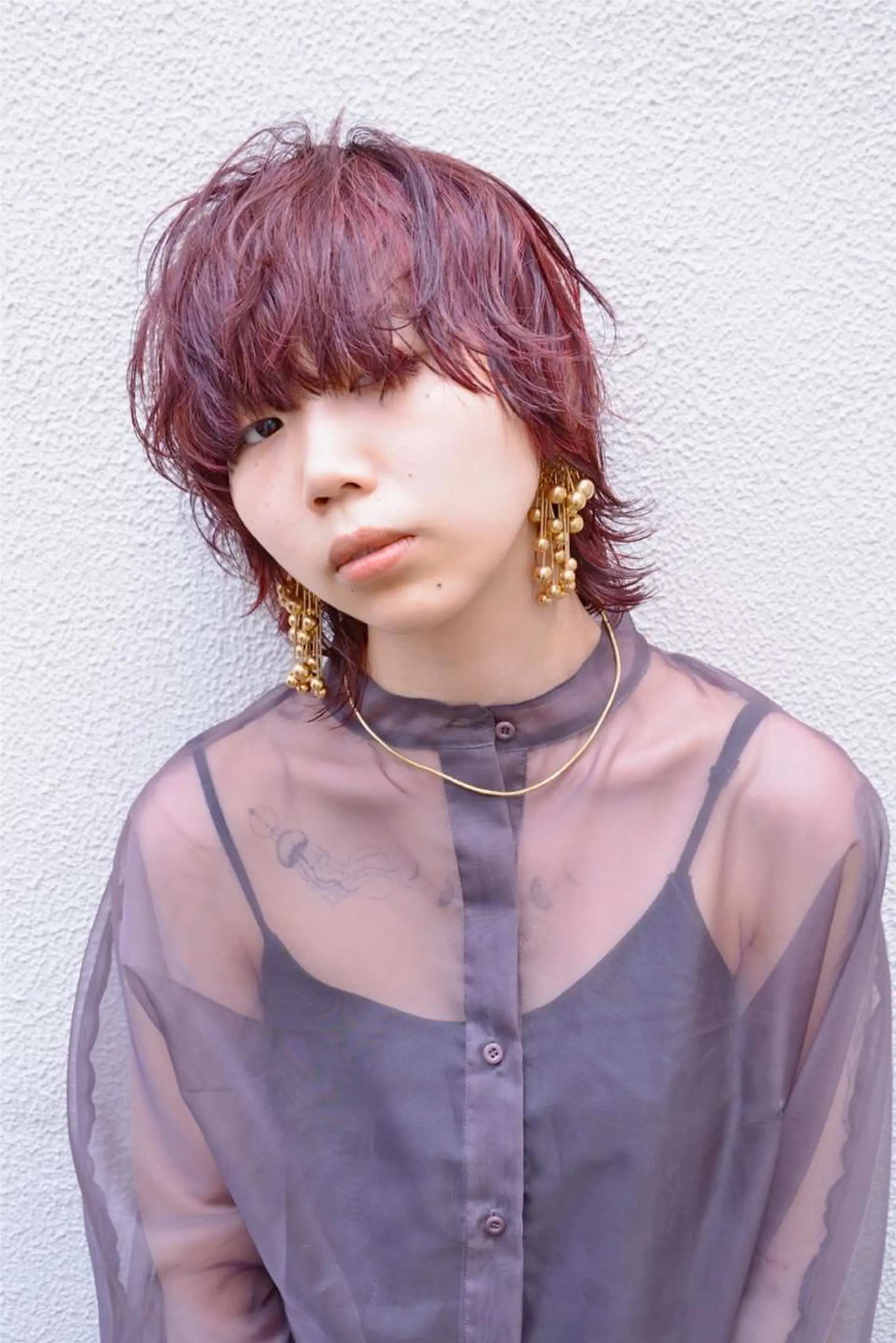 ショート レッドブラウン ウルフカット すみとも るなのヘアスタイル