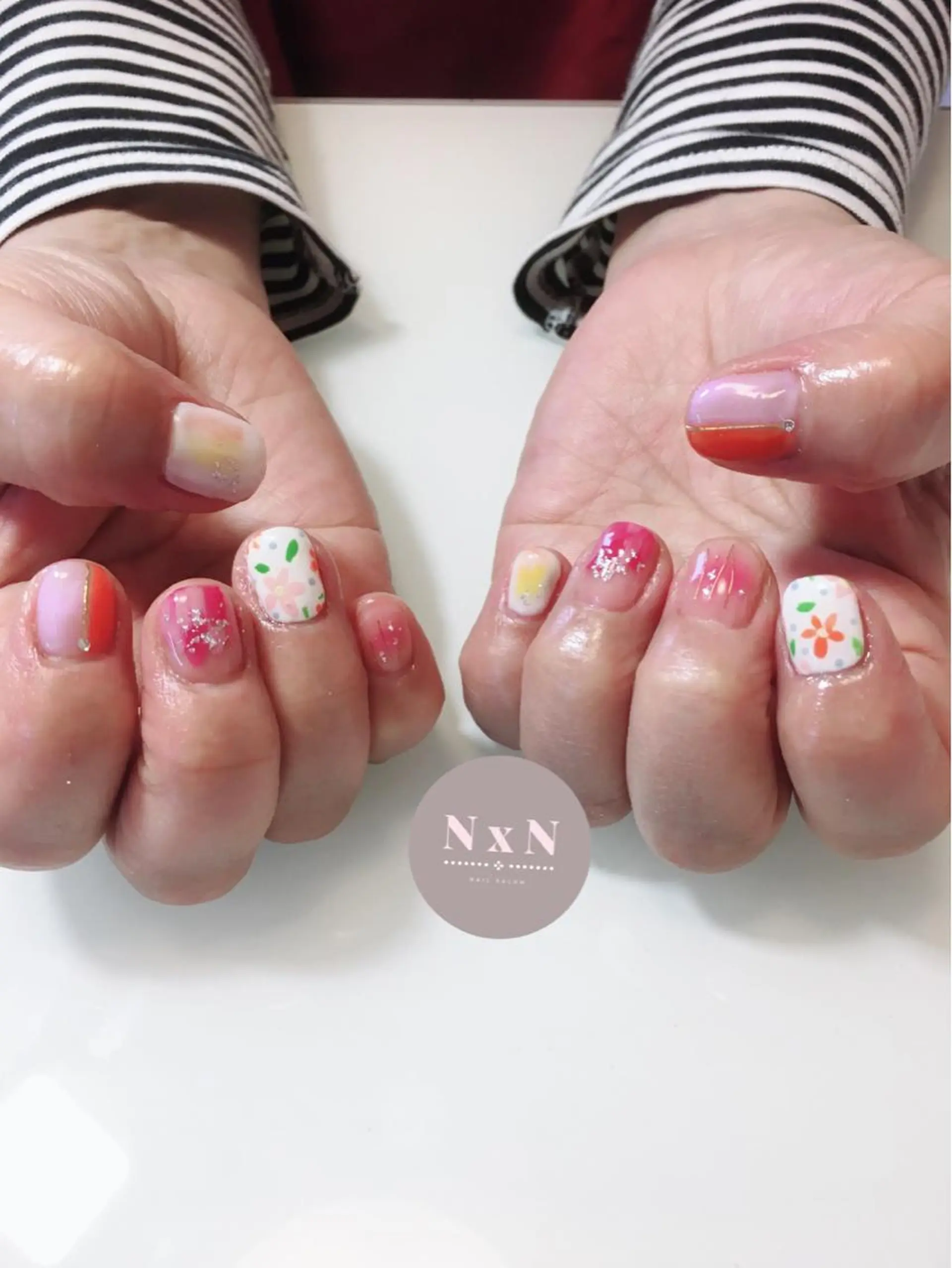 ネイル オレンジ ピンク nail salon N×Nのネイルデザイン