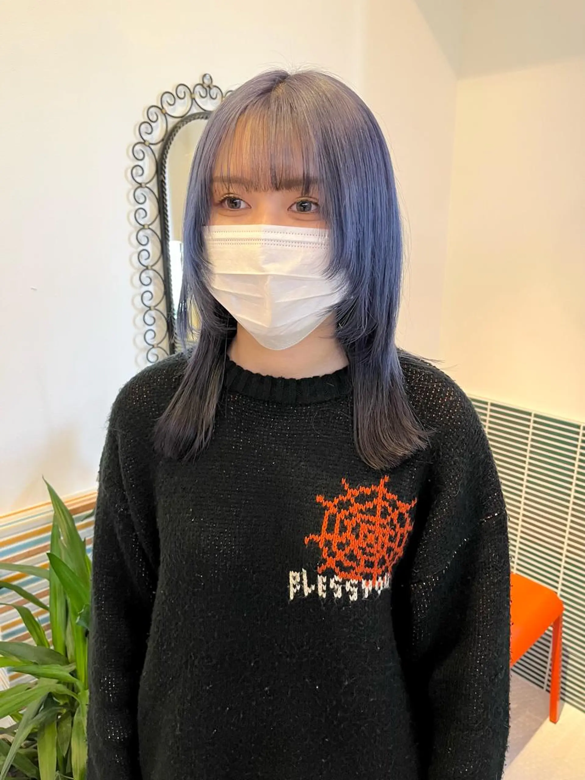 ミディアム カラー ブリーチ ブルーカラー ブルーラベンダー ラベンダーカラー ウルフカット ヘアカラー トリートメント 🩷ハイトーン透明感 レイヤー🩷ユリカのヘアスタイル