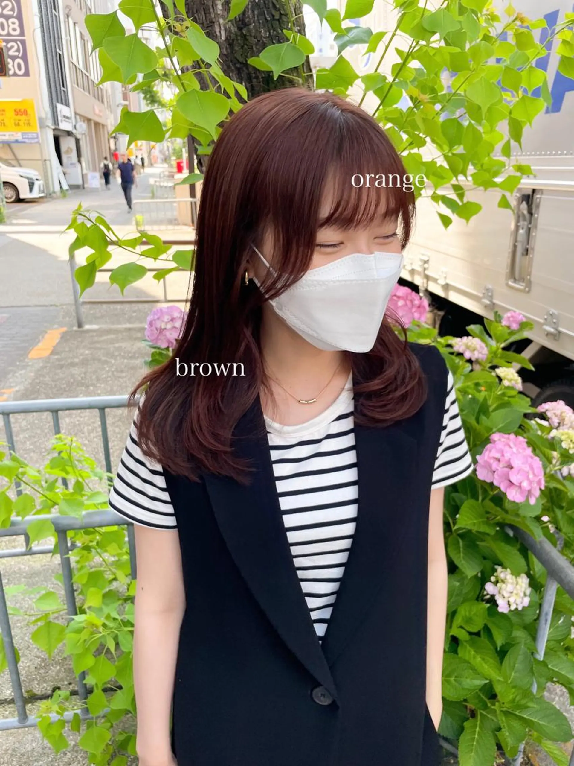 セミロング カラー ブラウンカラー オレンジ オレンジブラウン カット ヘアカラー レイヤー/高橋 みく /池下/千種のヘアスタイル