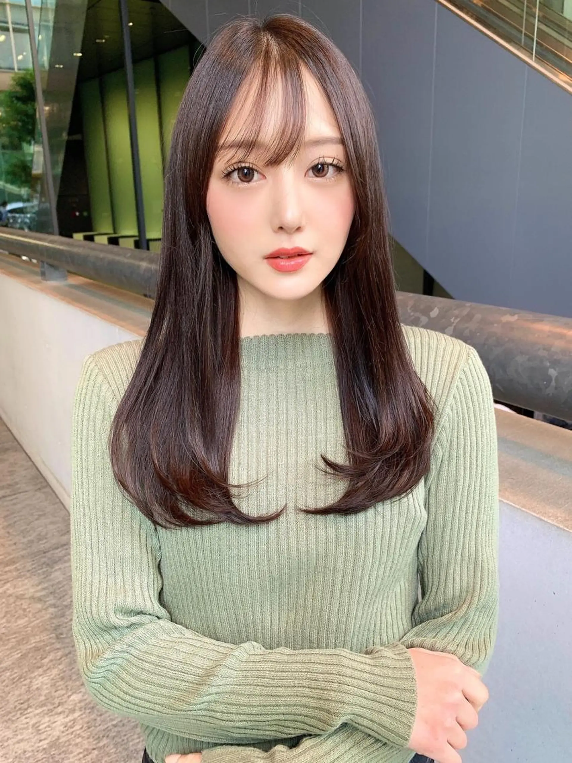 ロング ボブ ハイライト 髪質改善 韓国風ヘア 小顔カット 似合わせカラーの達人 ダブルカラー/森栄範のヘアスタイル