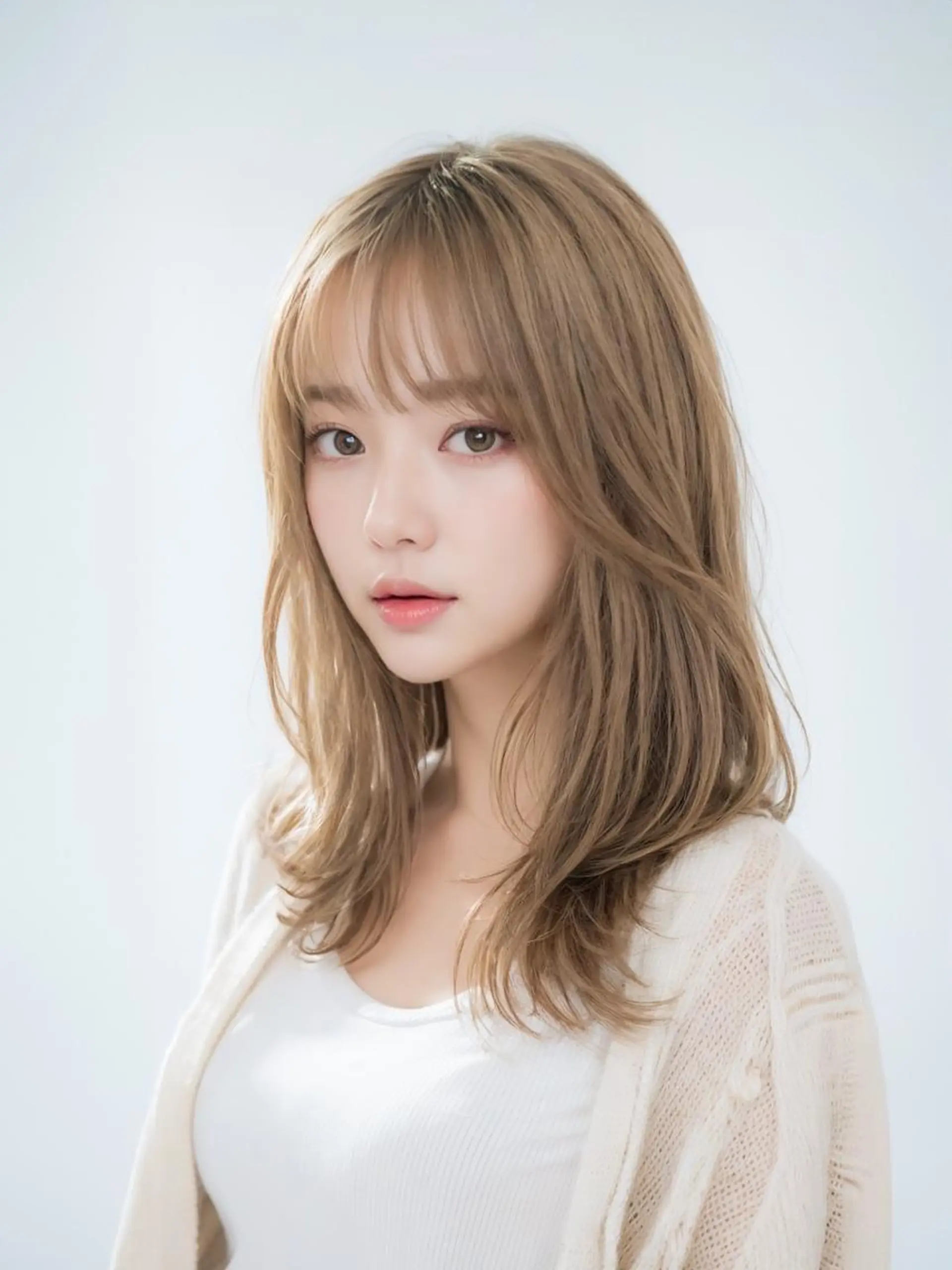 セミロング アッシュ 韓国風ヘア 縮毛矯正 【公式】amble luxe 中野のヘアスタイル