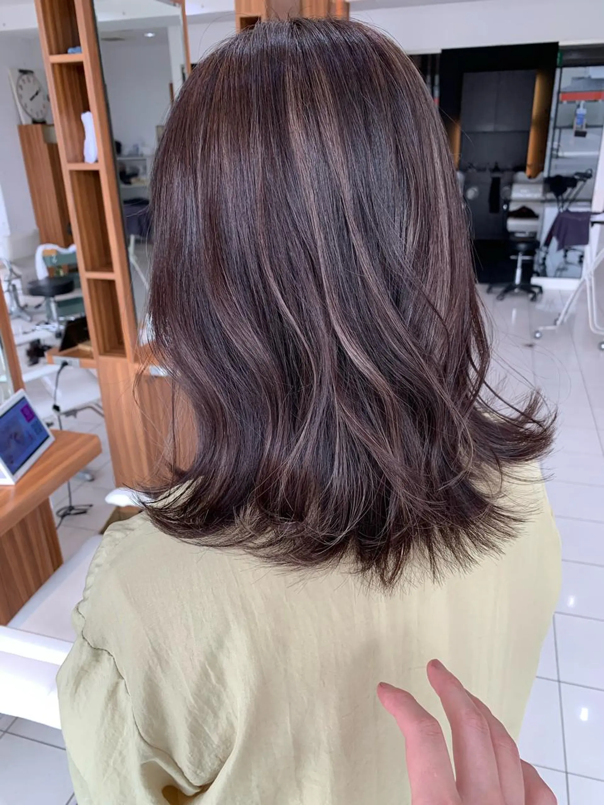 セミロング カラー 白髪ぼかしハイライト 柳川拓哉のヘアスタイル