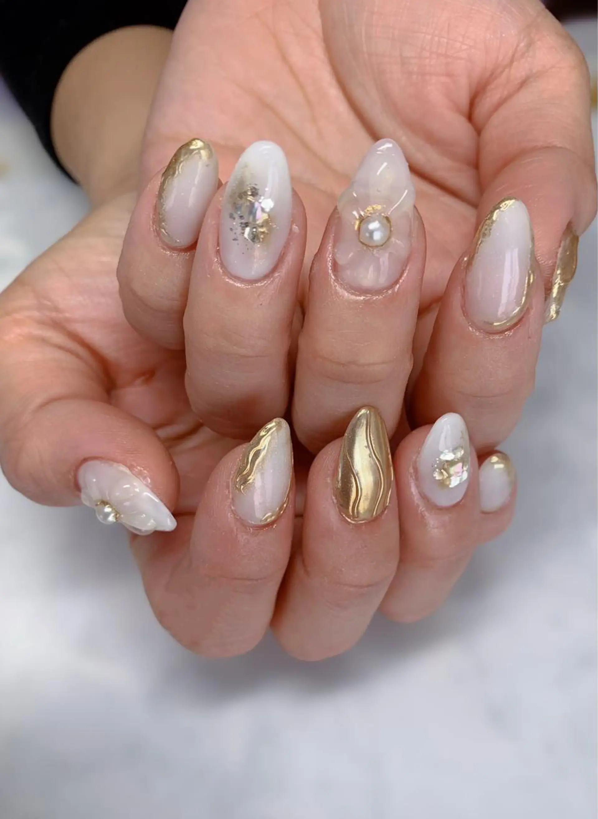 ネイル 長さ出し フラワーネイル ゴールド 春ネイル COCO Nail　光が丘駅近のネイルデザイン