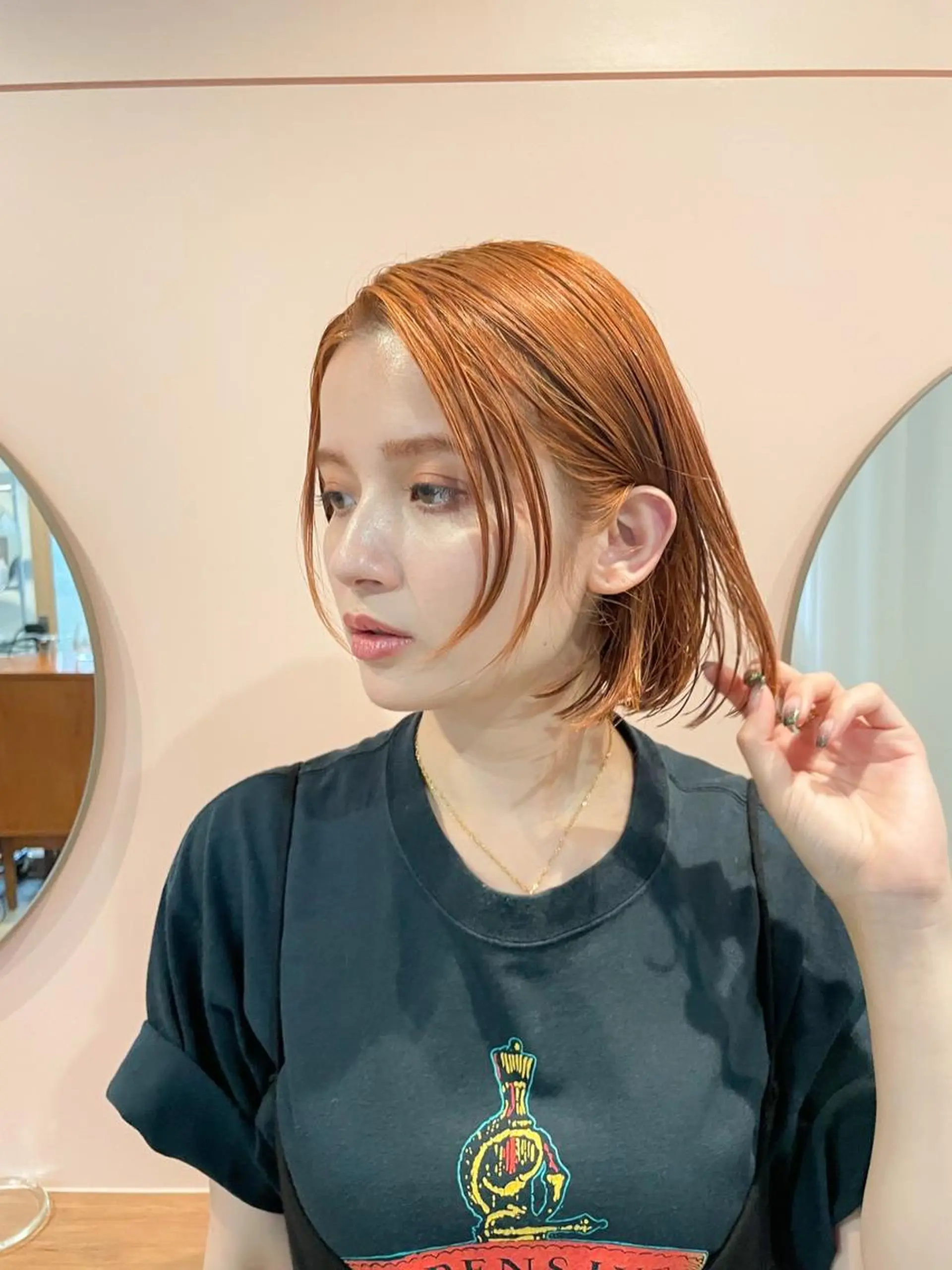 セミロング カラー パーマ ショートボブ セミロングパーマ アディクシーカラー ブリーチ ケアブリーチ ヘアカラー トリートメント CEINE OURのヘアスタイル