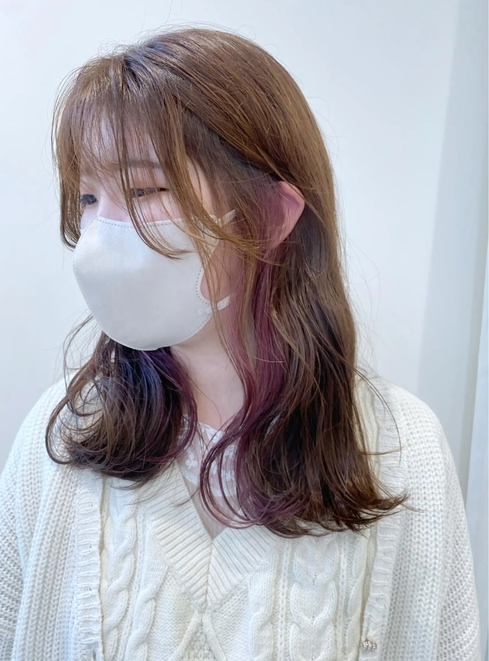 セミロング カラー カット ヘアカラー 小顔レイヤー/ ベージュ🤍Rieのヘアスタイル