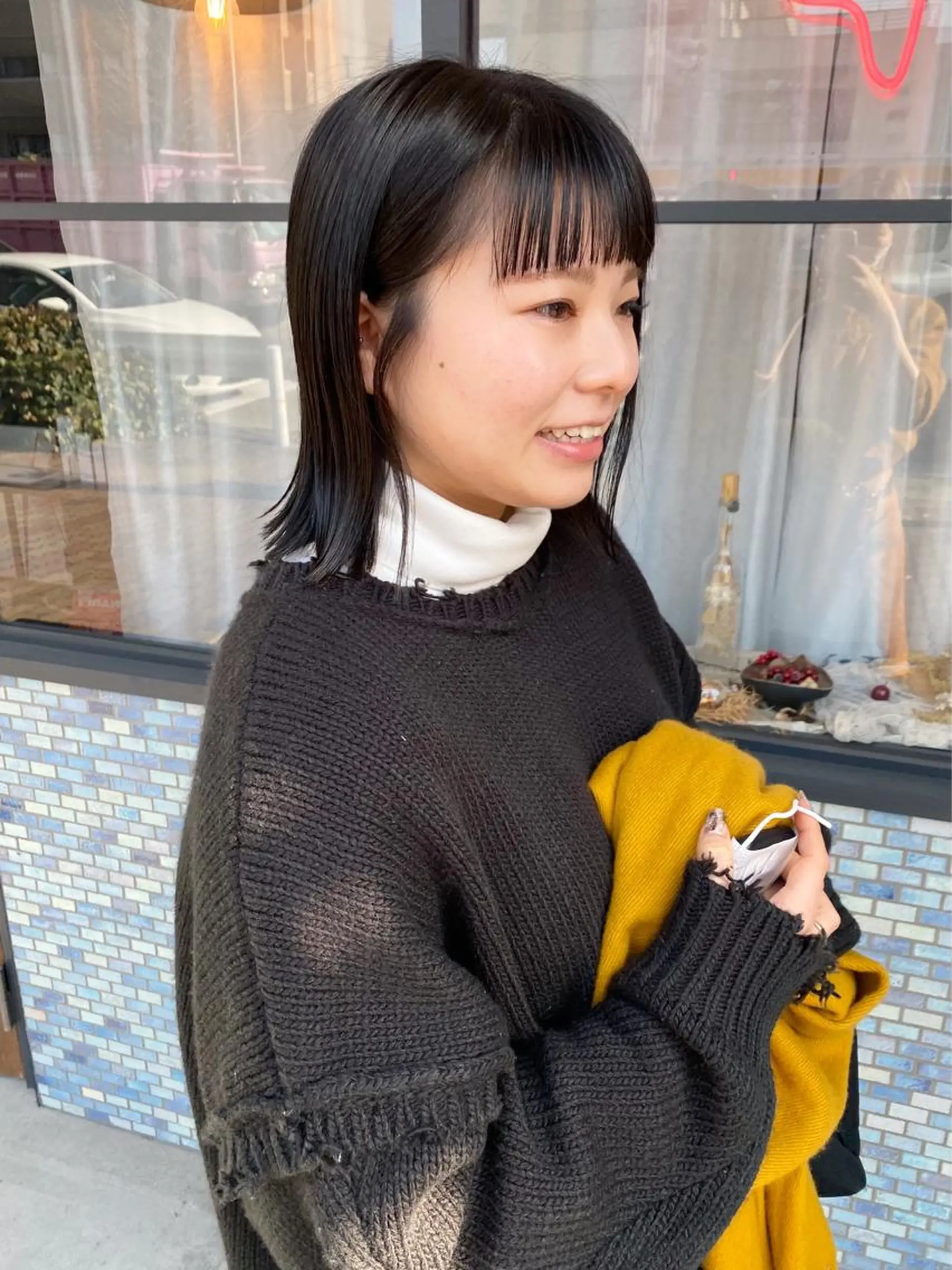 ミディアム カラー 外ハネヘア カット ヘアカラー トリートメント MR.GOOD MORNINGフジイのヘアスタイル