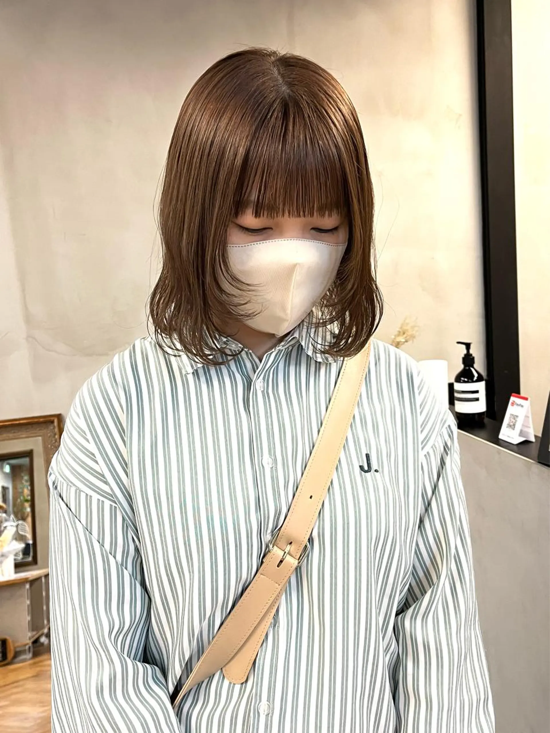 ミディアム カラー ブリーチ ダブルカラー ブリーチなしカラー ボブ 顔まわりレイヤー ena/ブリーチなし 透明感・レイヤー🎀のヘアスタイル