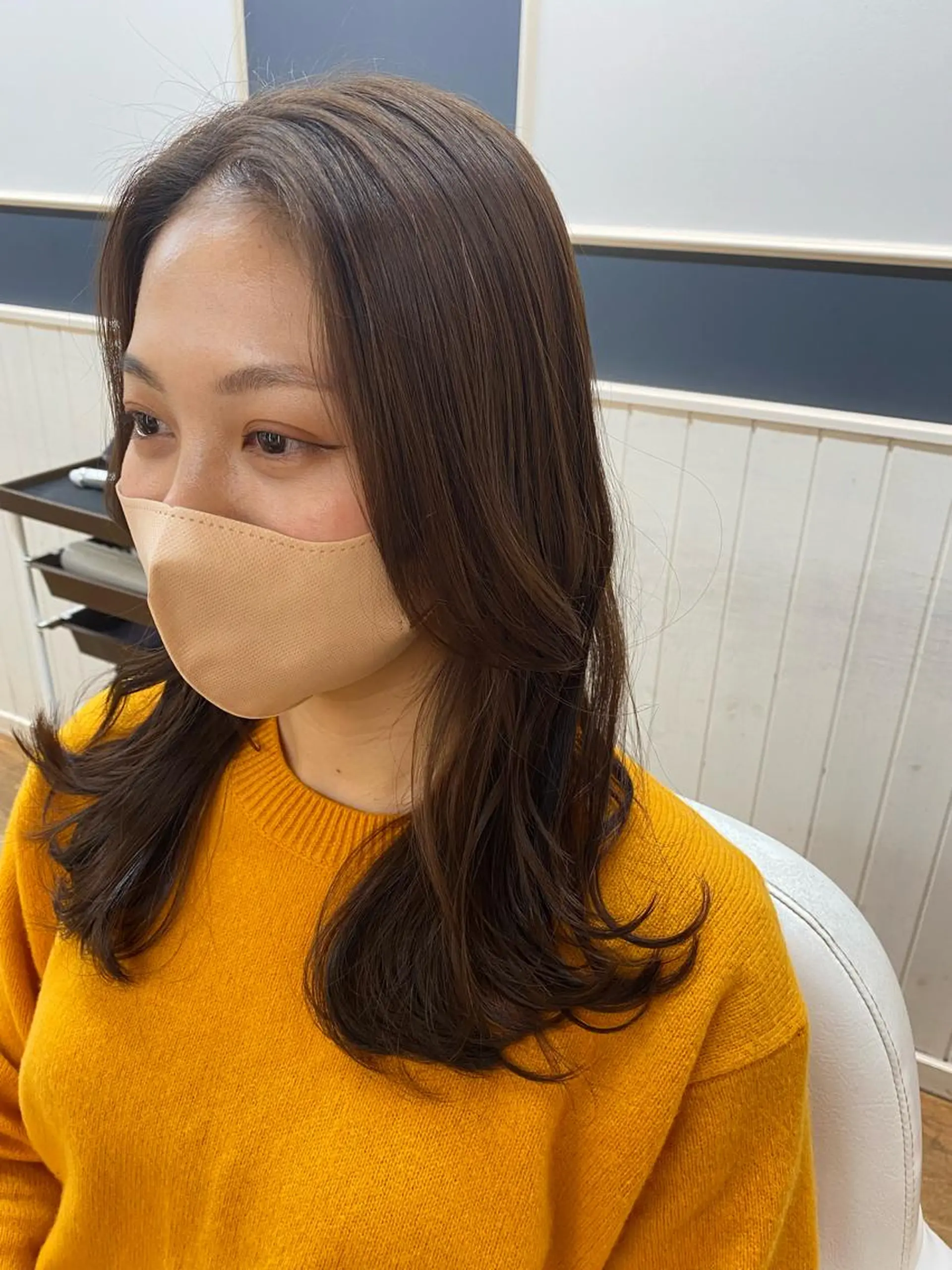 セミロング カラー ヘアアレンジ 顔周りカット 韓国風ヘア 韓国ヘア sasugaのヘアスタイル