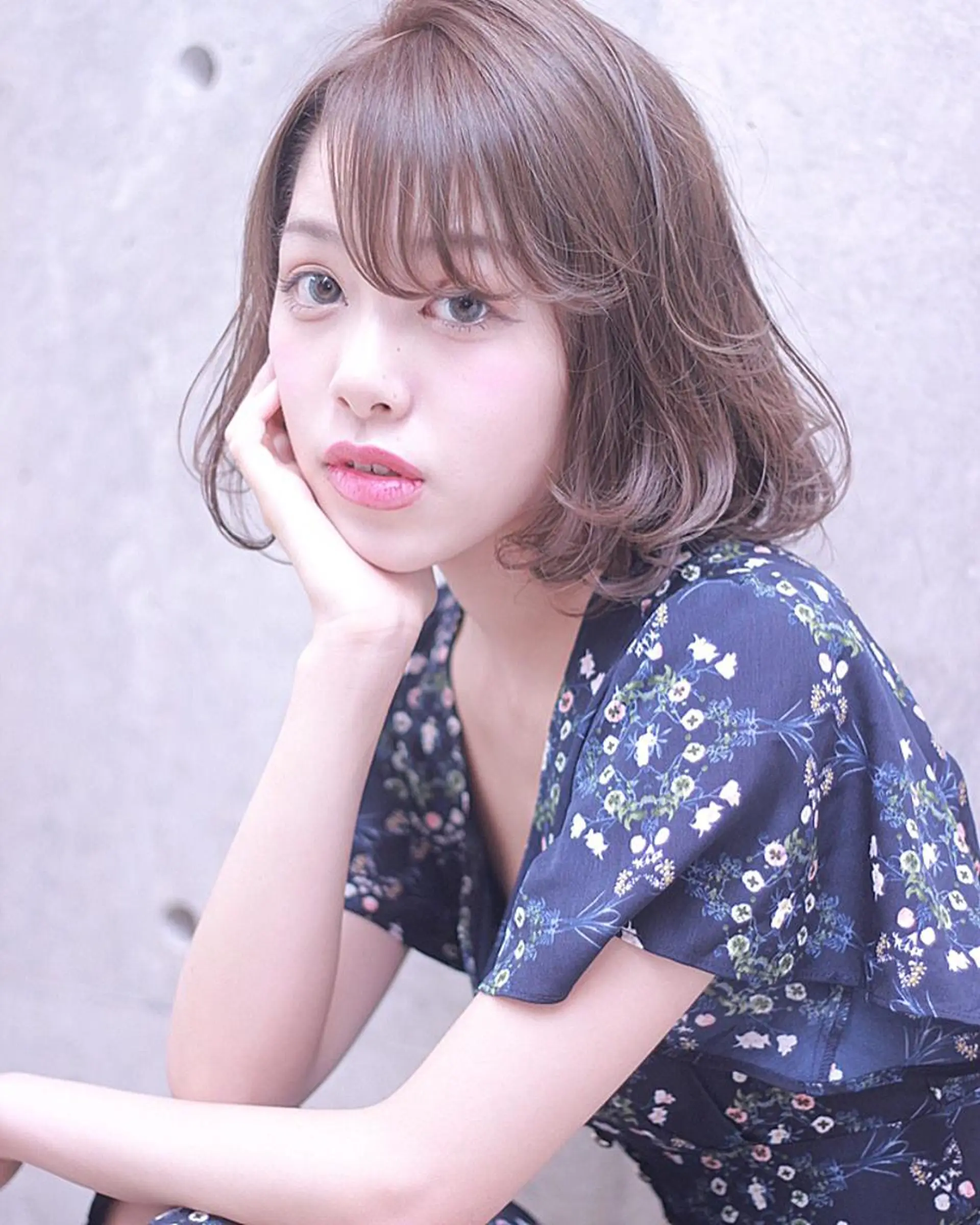 ミディアム カラー パーマ ボブ 及川 光のヘアスタイル