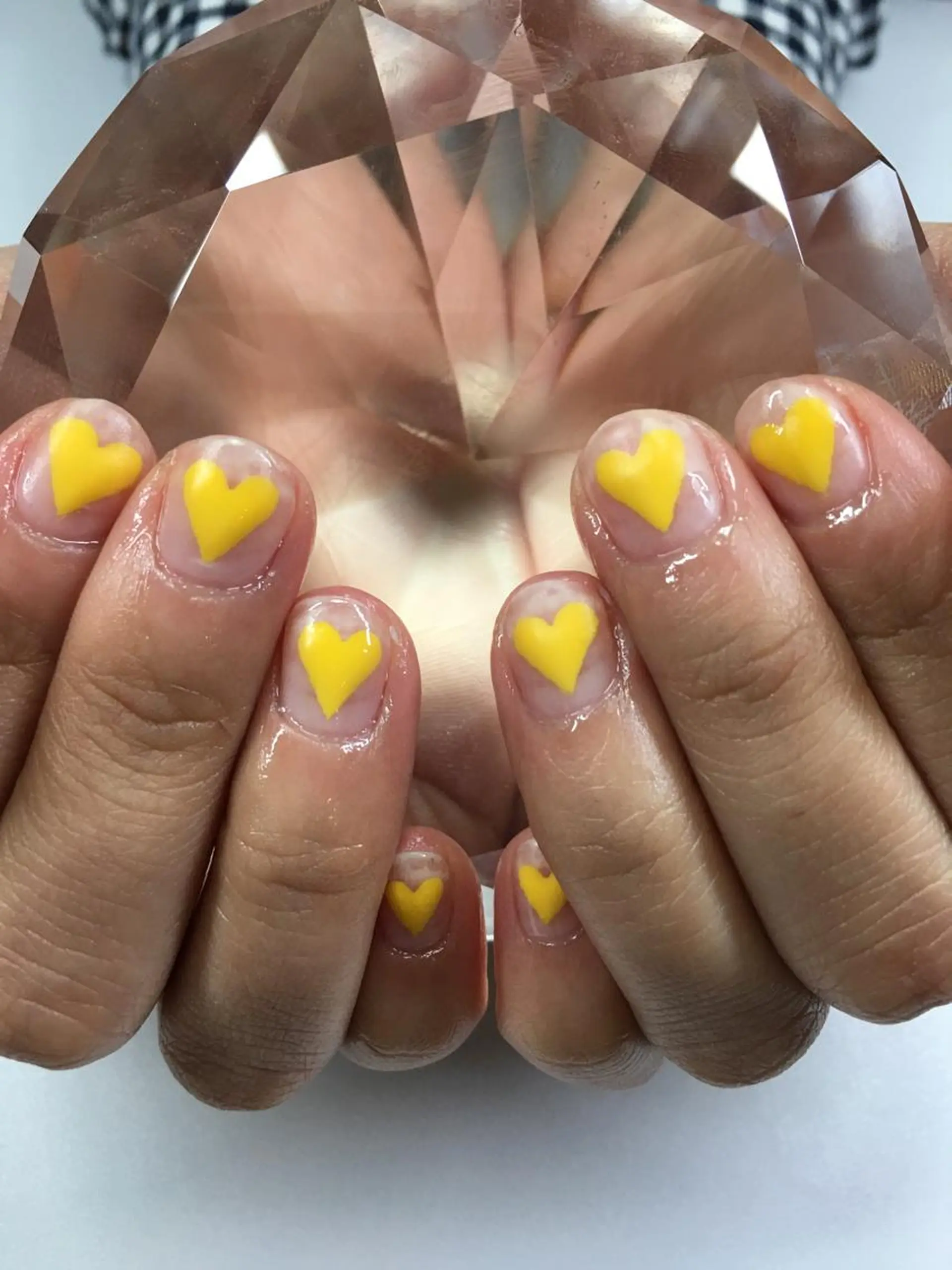 ネイル クリアネイル ハート マットネイル 黄色 ハンドネイル glow_ nailのネイルデザイン