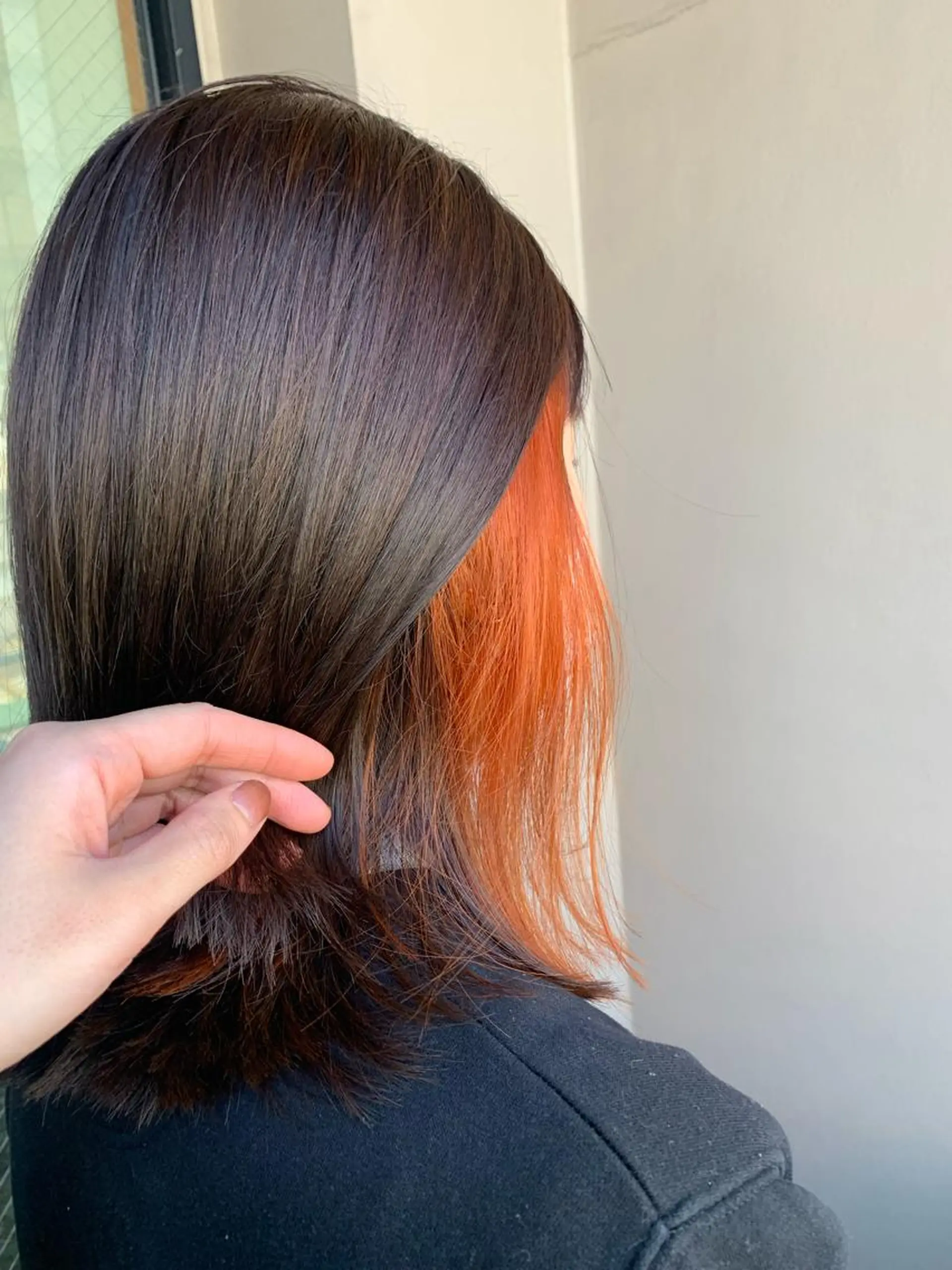 ミディアム カラー イヤリングカラー オレンジ ヘアカラー トリートメント yuri🌼 NUMBER 天王寺のヘアスタイル