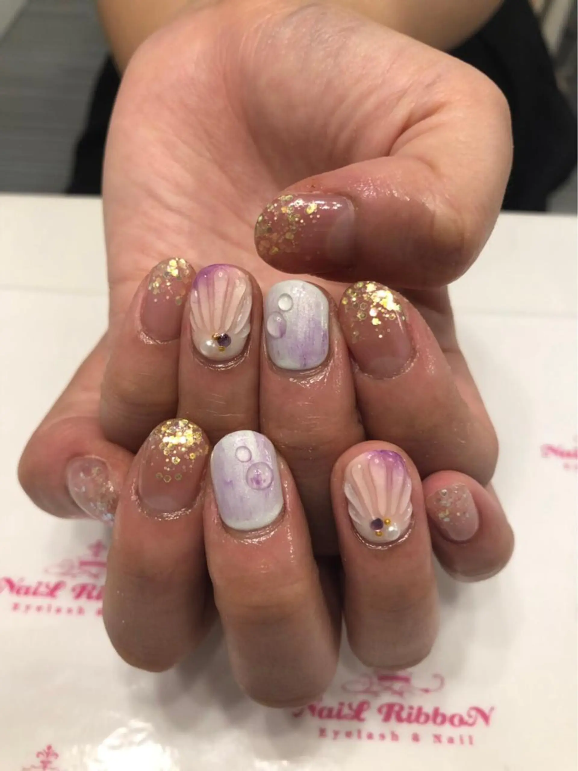 ネイル 春ネイル ネイルリボン 受付スタッフのネイルデザイン