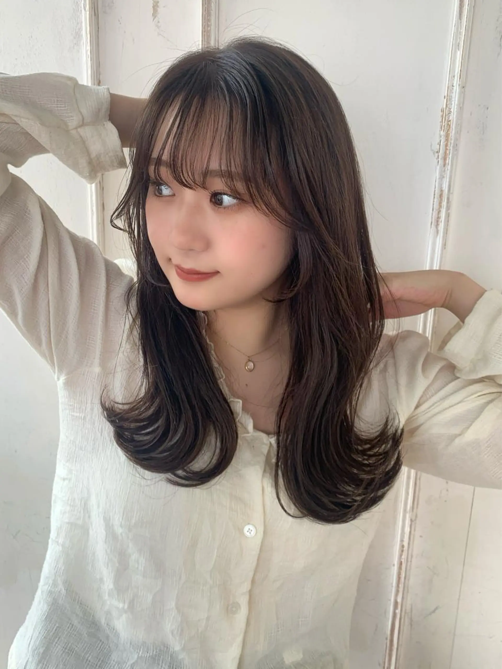 ロング カラー ブラウンカラー ショコラブラウン くびれヘア エギョモリ 韓国風ヘア カット ヘアカラー 藤間 帆乃夏（とうまほのかのヘアスタイル