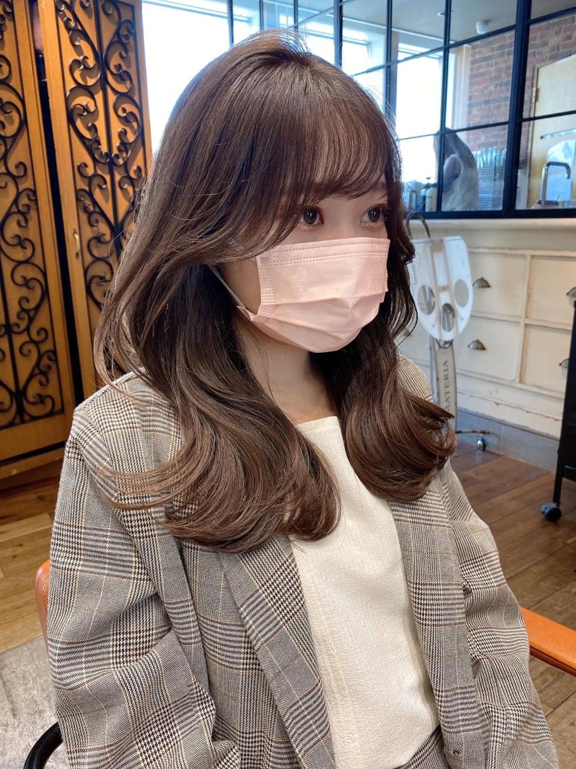 セミロング カラー ベージュカラー くびれヘア 顔周りカット 顔周り/くびれヘア 韓国ヘア💕風間るなのヘアスタイル