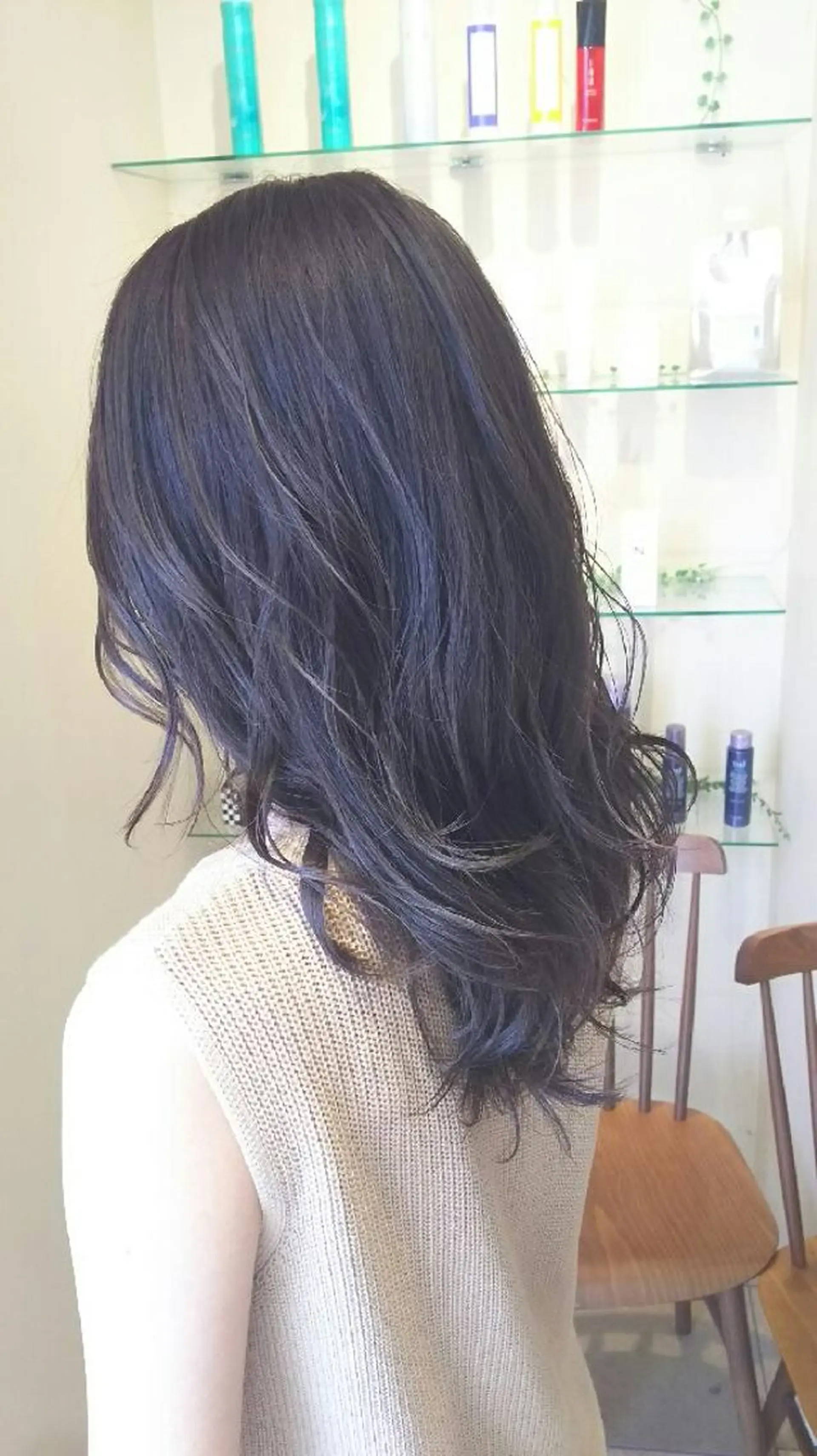 セミロング カラー アッシュ ネイビーカラー SHAFT Ieiriのヘアスタイル