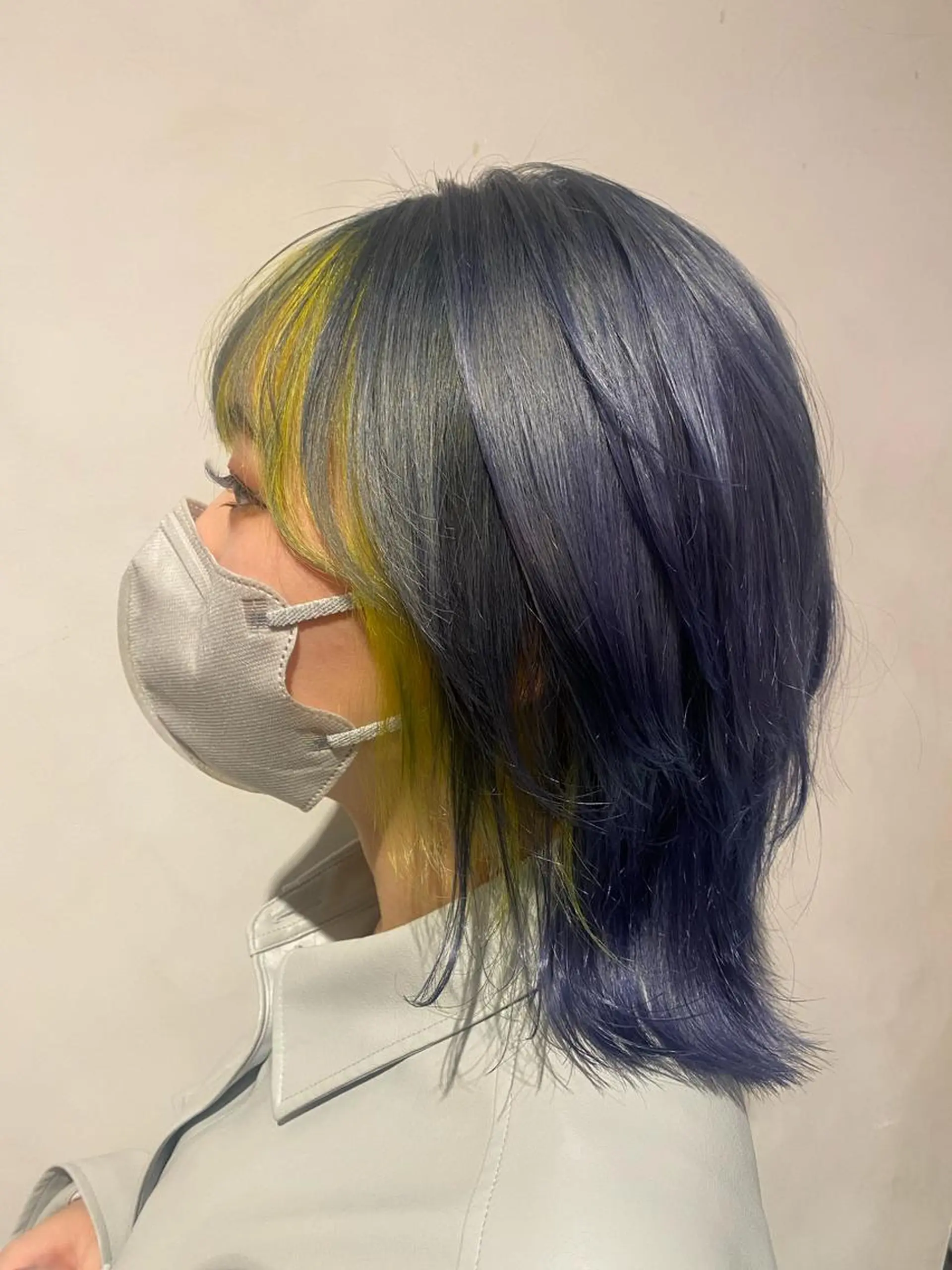 ミディアム カラー ミストバング ブルーカラー デザインカラー  フェイスフレーミング イエローカラー ヘアカラー トリートメント 🦋店長🦋 ほんさわ みずきのヘアスタイル