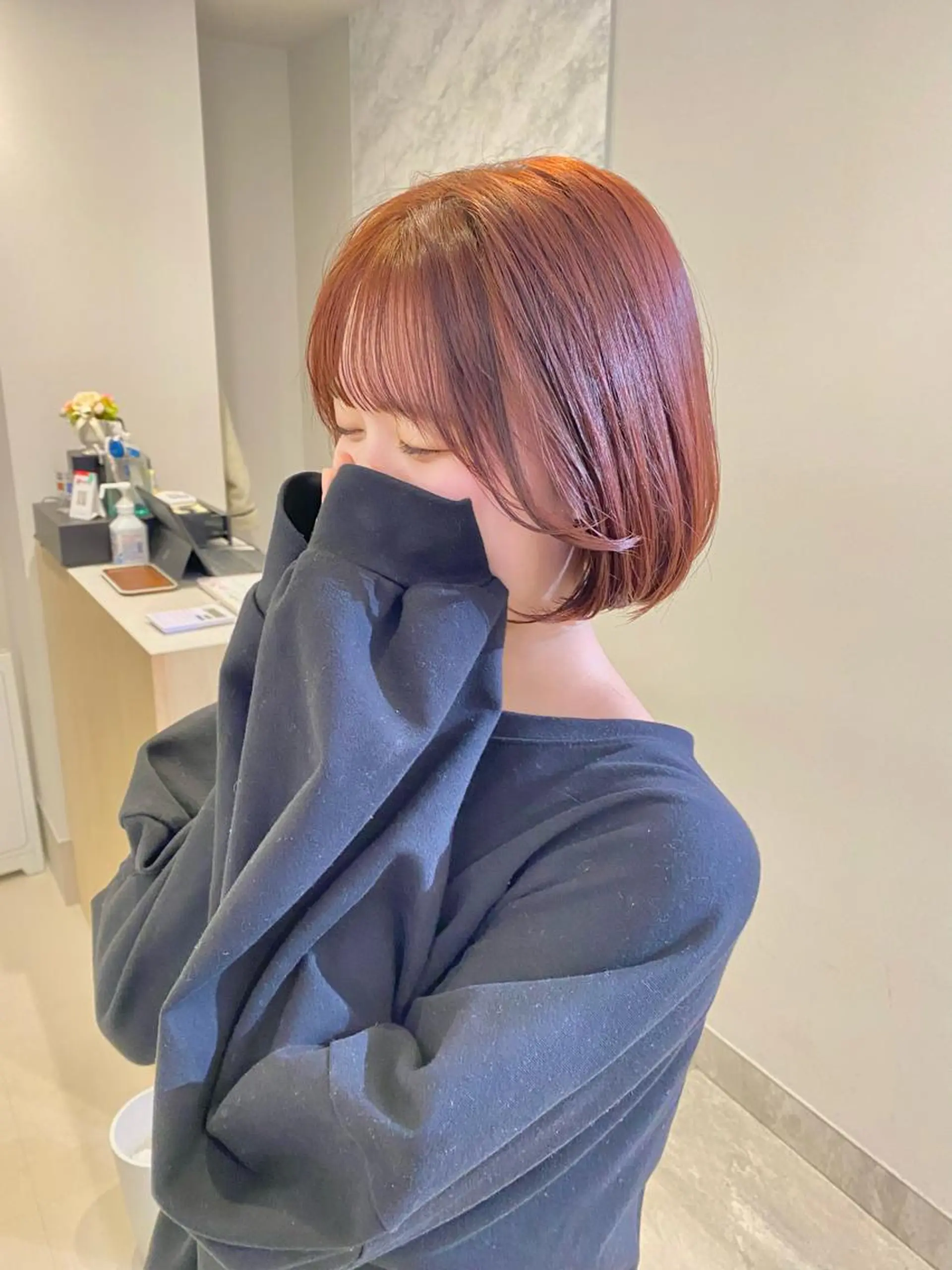 ショート カラー レッドカラー ボブ 韓国風ヘア カット ヘアカラー トリートメント ボブ/縮毛矯正/ レイヤー/塚田のヘアスタイル