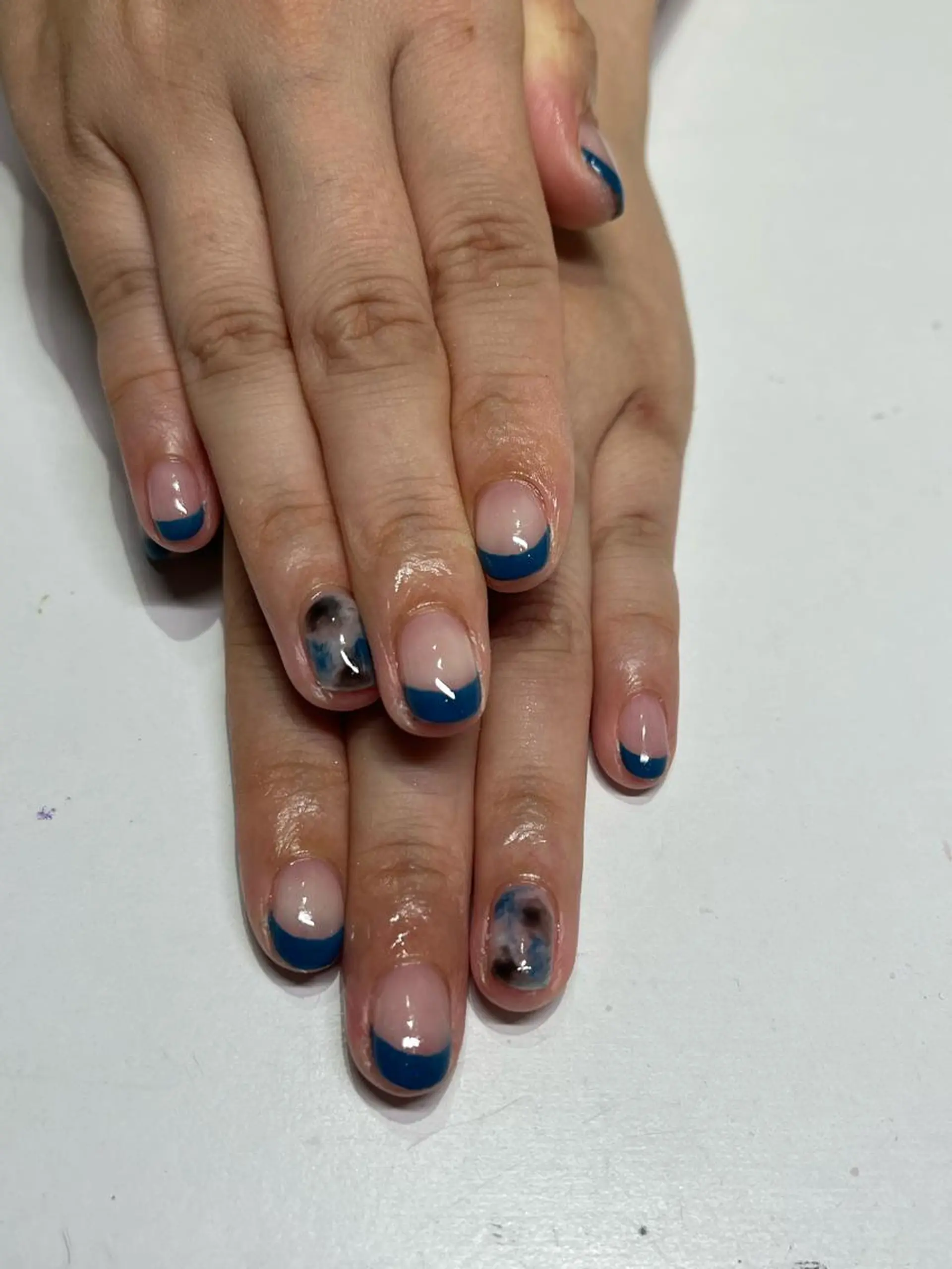 ネイル ブルー フレンチネイル 持ち込み ニュアンスネイル Ribbon佐野店 小泉のネイルデザイン