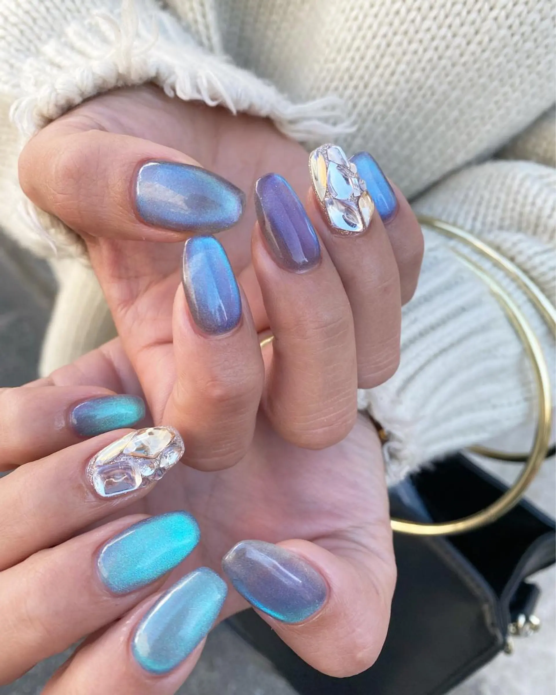 ネイル アートネイル キラキラネイル 韓国ネイル マグネットネイル 大理石ネイル(マーブル) 🌼大西洋子 laughl🌼のネイルデザイン