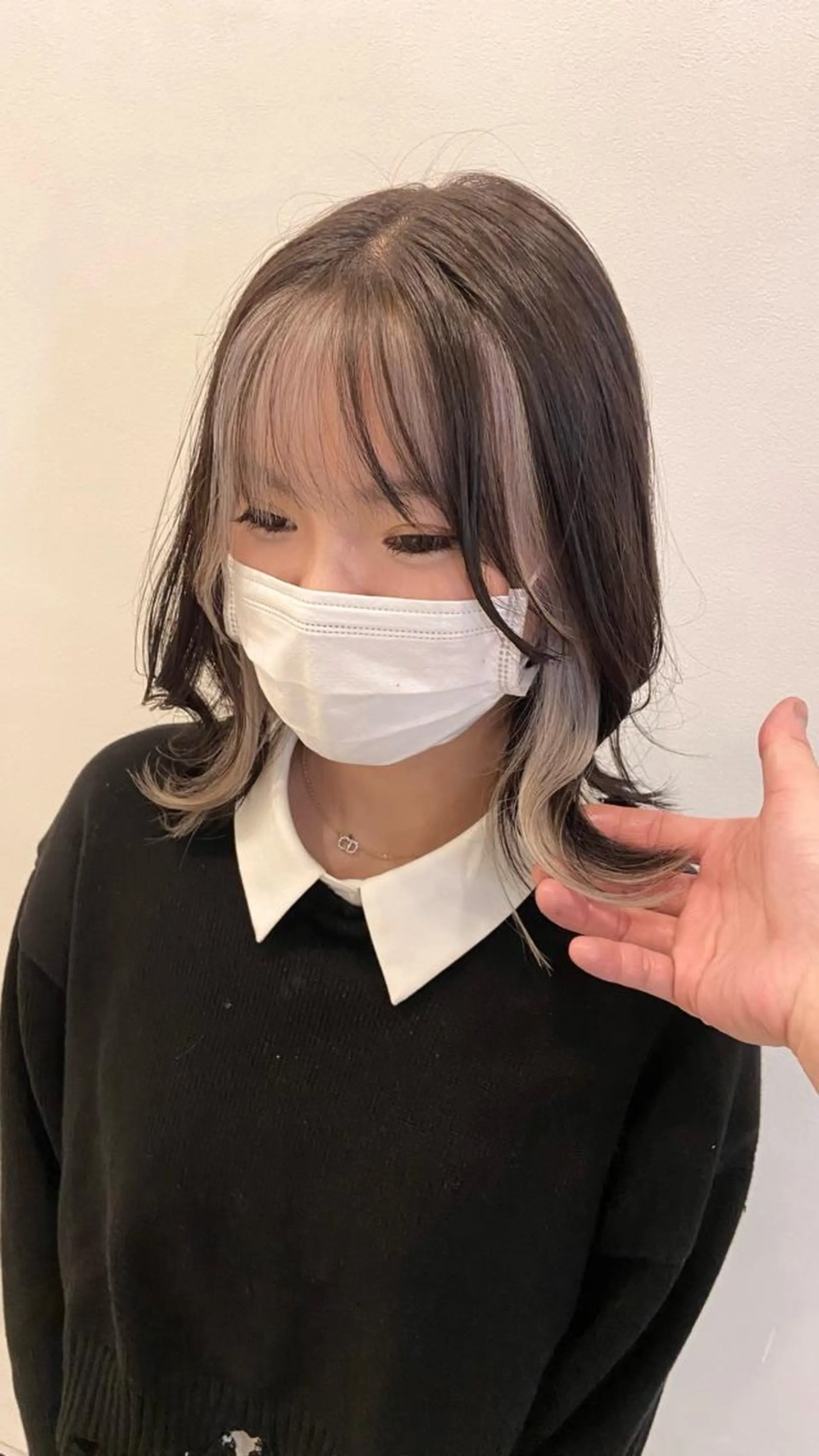 ミディアム ミストバング ラベンダーベージュ パープルカラー ボブ ハイライト 札幌ブリーチカラー/ ダブルカラー/ドイのヘアスタイル