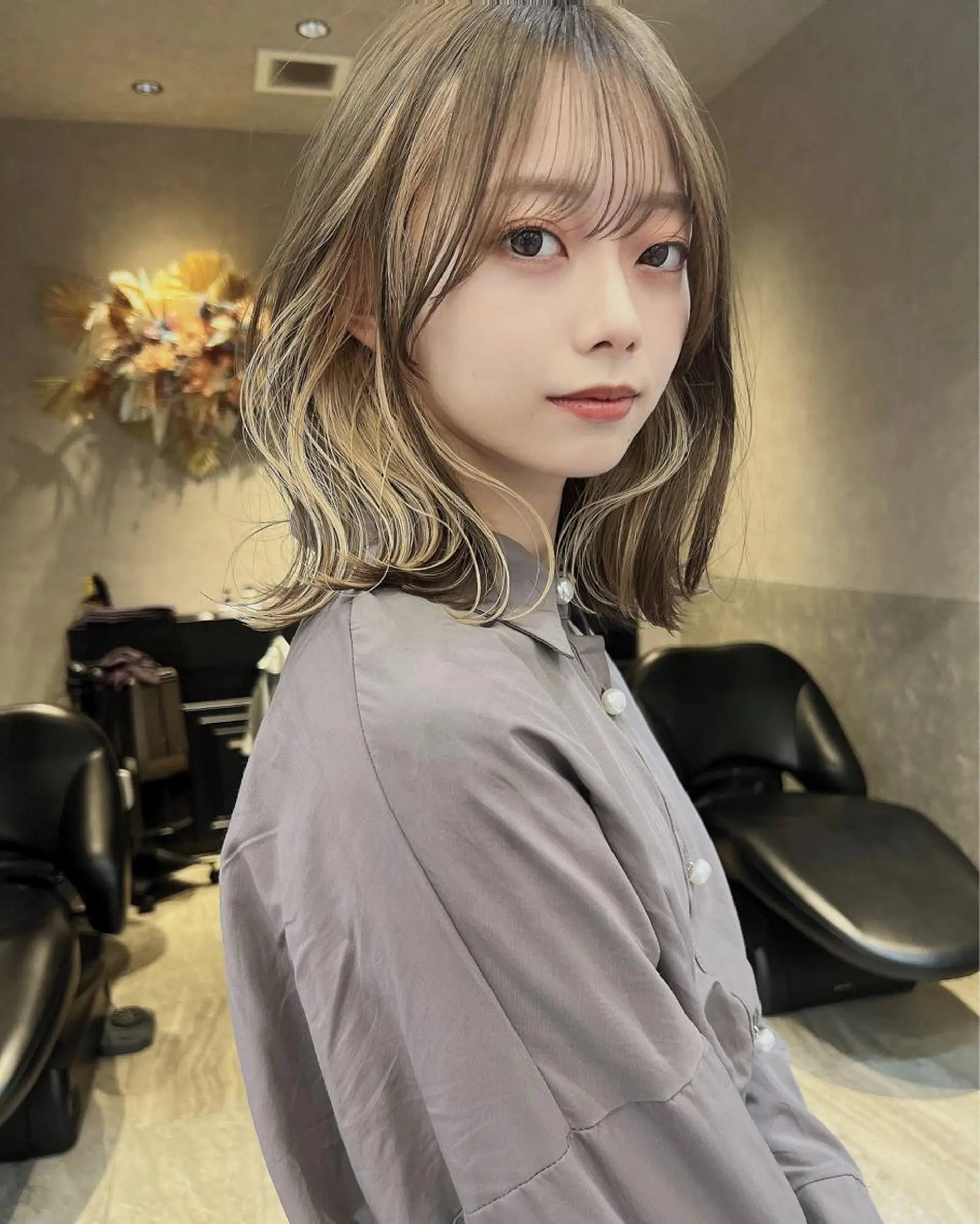 ミディアム 髪質改善 韓国風ヘア 似合わせカット トリートメント カット ヘアカラー VEGA天神 ブリーチのヘアスタイル