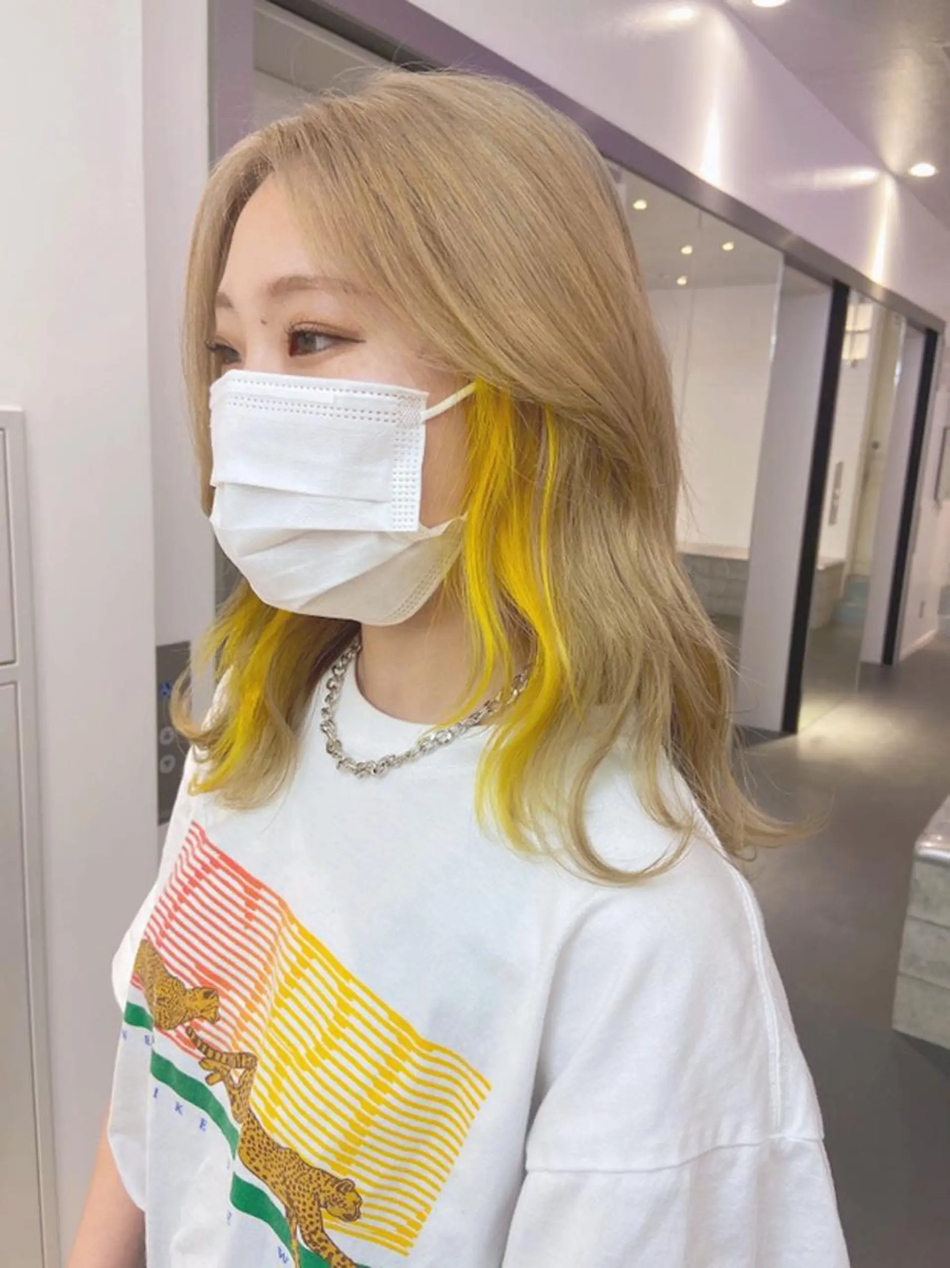 ロング カラー ヘアアレンジ インナーカラー イエローカラー 天神レイヤーカット No.1💖マユカのヘアスタイル