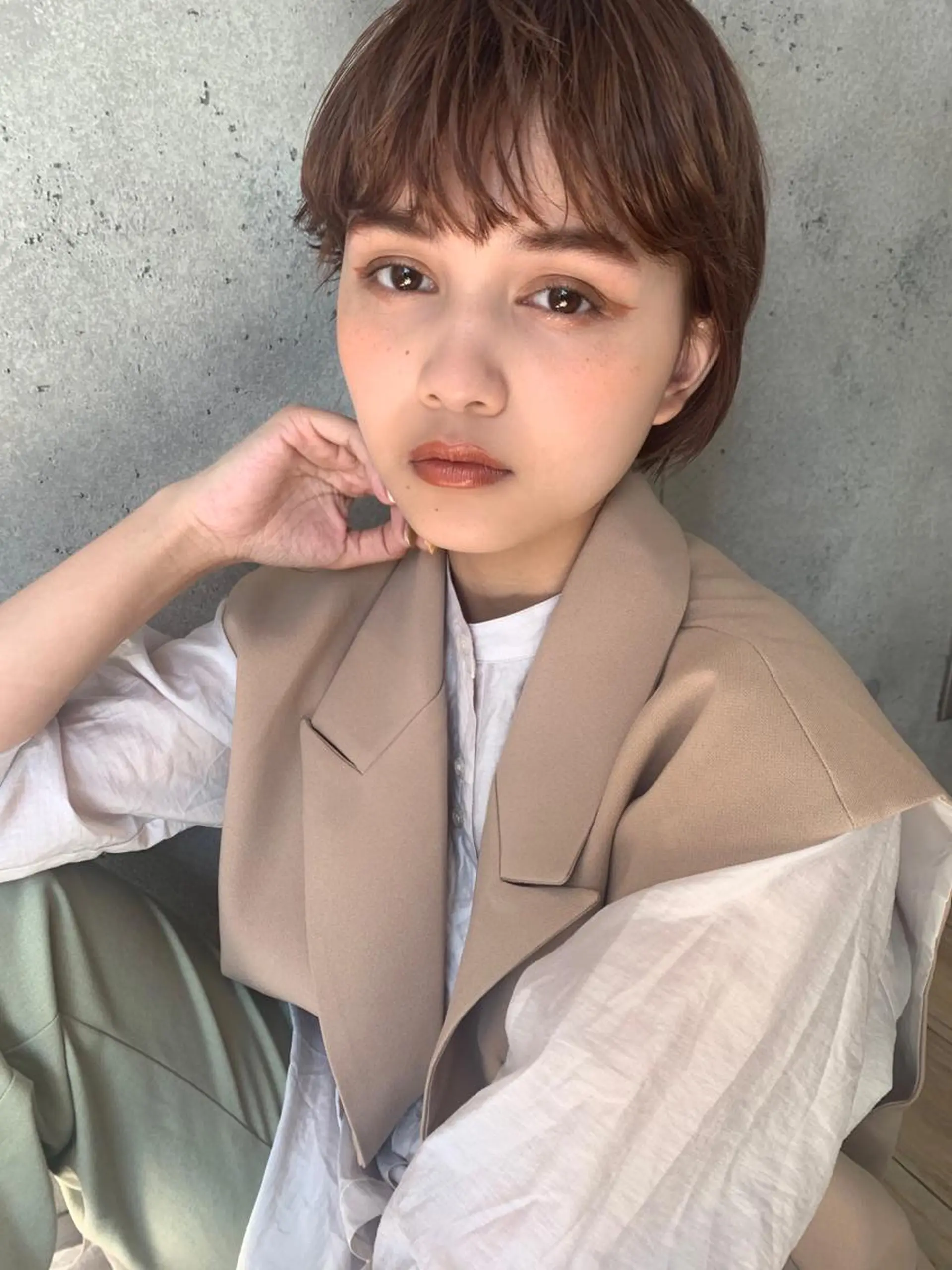 ショート カラー ヘアアレンジ ショートボブ オレンジ ボブ ショートヘア SALOWIN藤沢店所属・サナ🌱 切りっぱなしボブのヘアスタイル