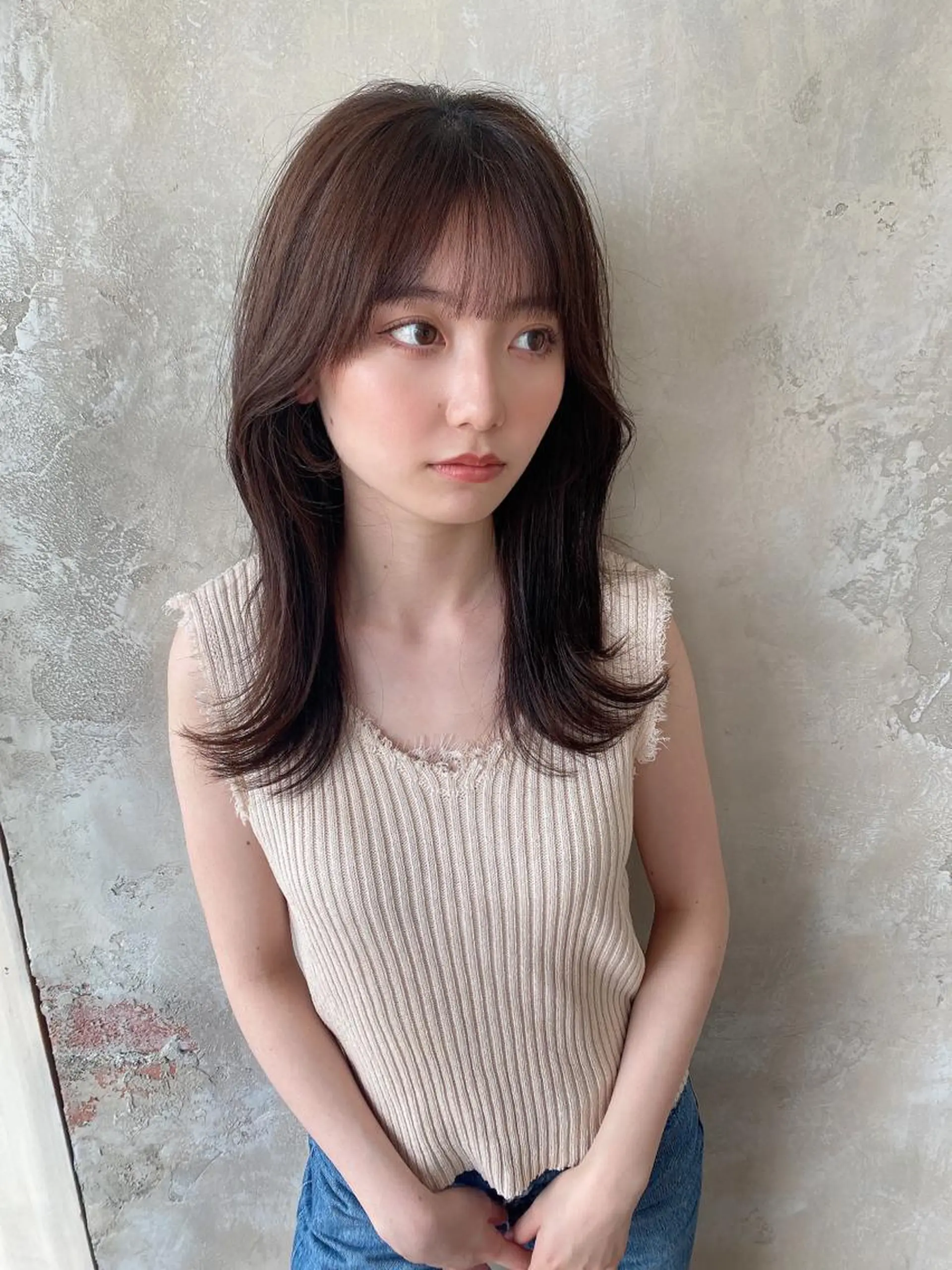 セミロング カラー ベージュカラー ブラウンカラー ブラウンベージュ くびれヘア 顔周りカット 顔周り/くびれヘア 韓国ヘア💕風間るなのヘアスタイル