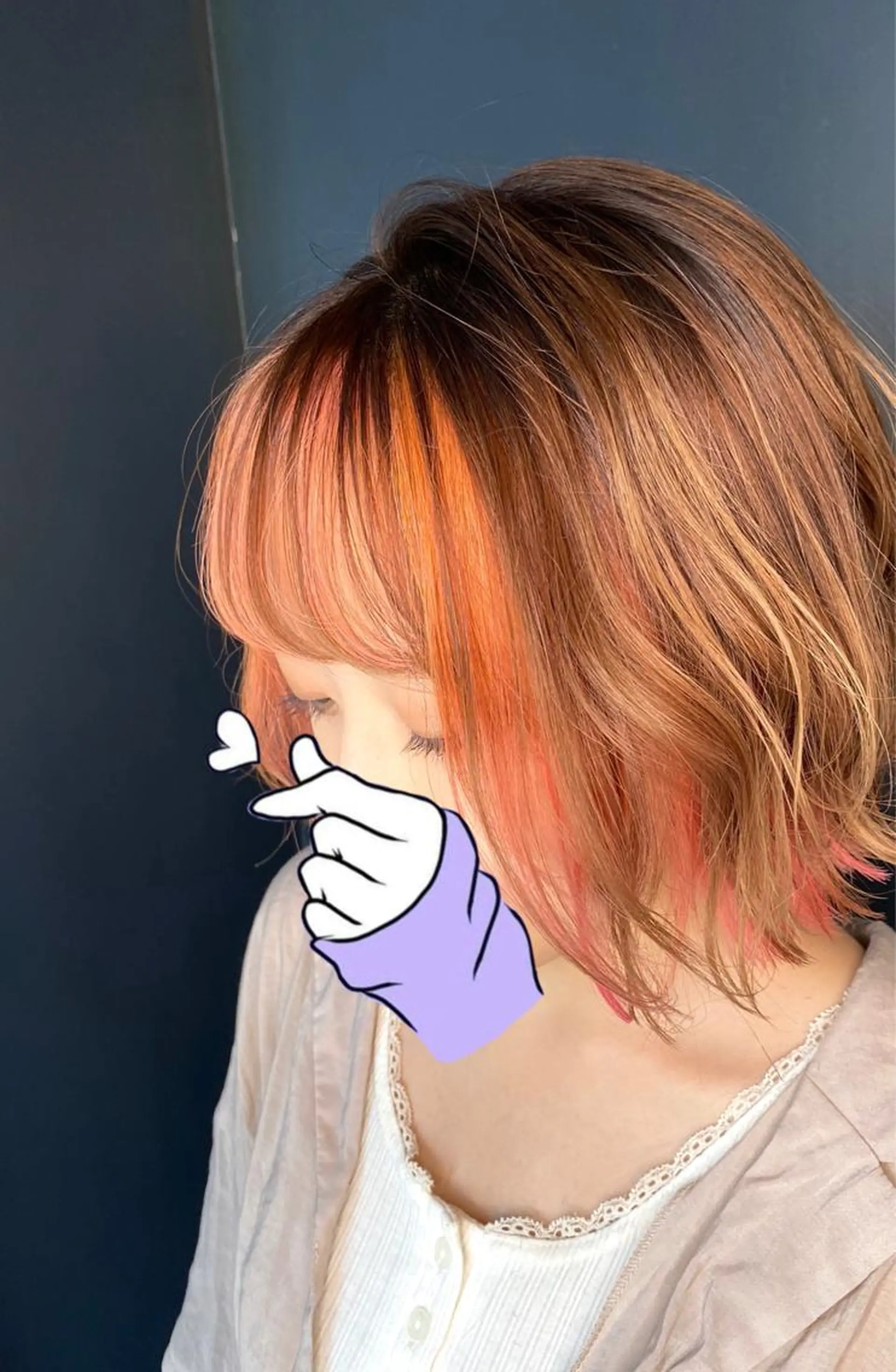 ショート カラー ミストバング  フェイスフレーミング オレンジ 韓国風ヘア 👑似合わせレイヤー が好評👑佐久田のヘアスタイル