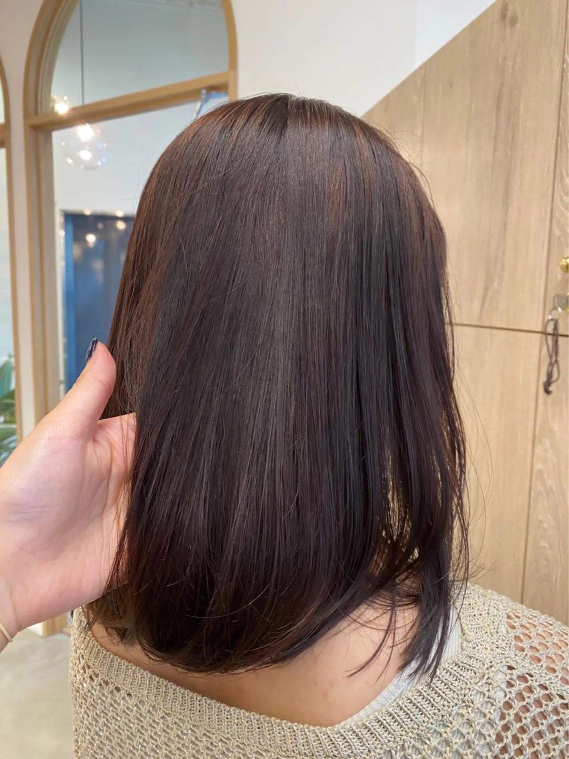 セミロング レッドブラウン カット ヘアカラー トリートメント sanae /透明感カラーのヘアスタイル