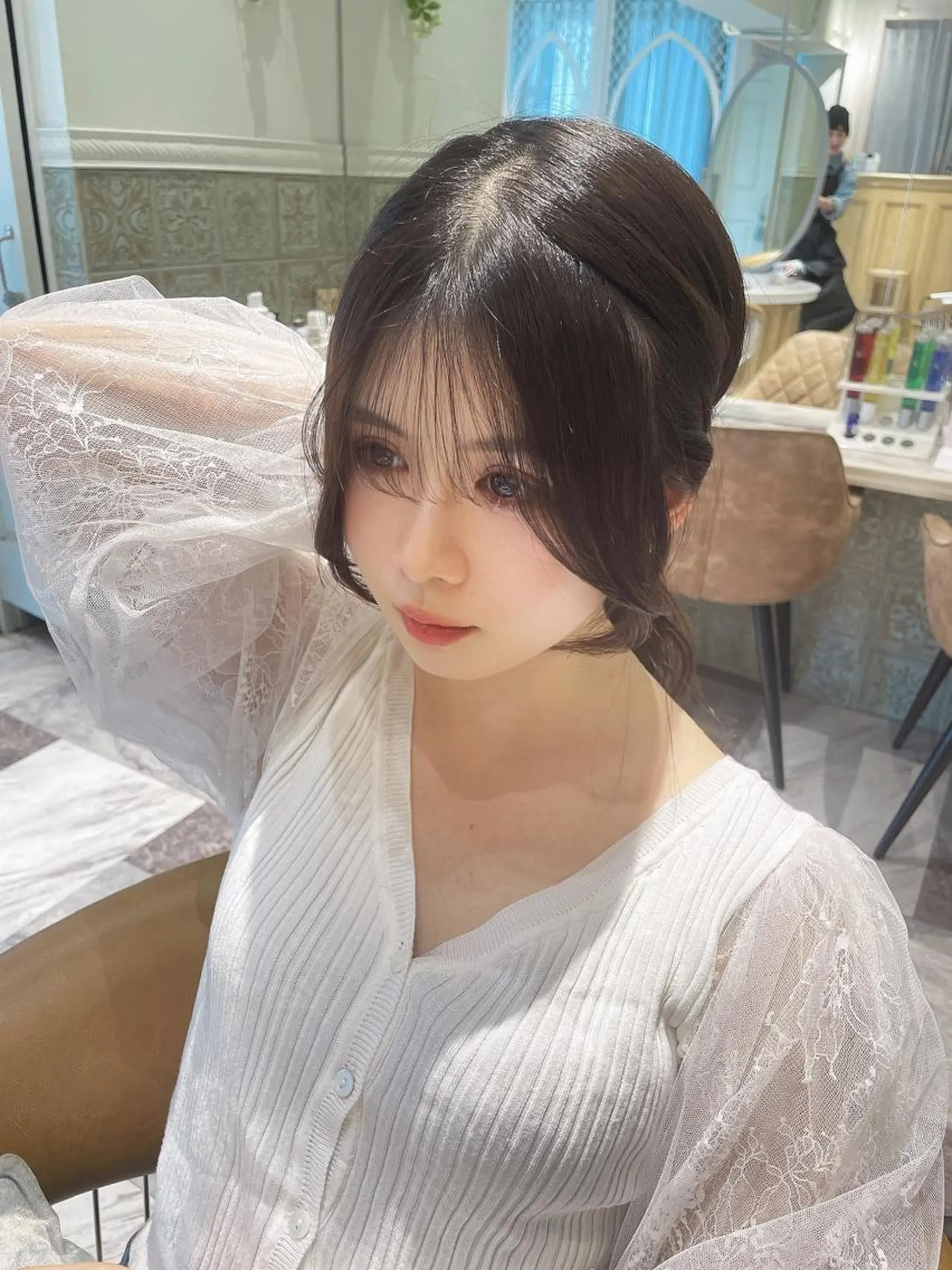 ミディアム カラー ベージュカラー 黒髪 ブリーチ ブルーカラー ブルーブラック カット ヘアカラー トリートメント 木屋元一/透明感 /前髪/ショートボブのヘアスタイル