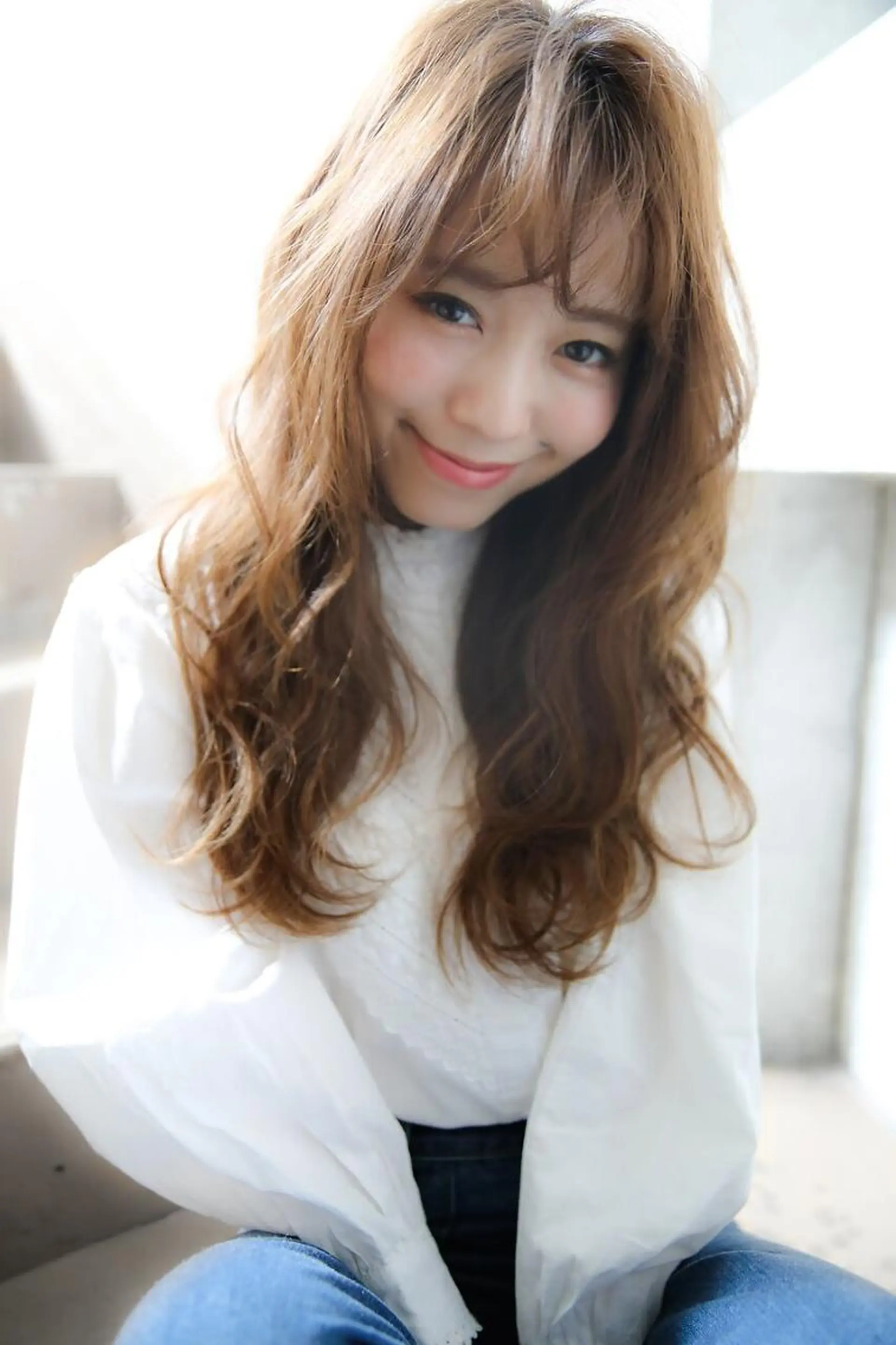 セミロング パーマ セミロングパーマ アッシュ カット ヘアカラー パーマ トリートメント 勘場 万菜華のヘアスタイル