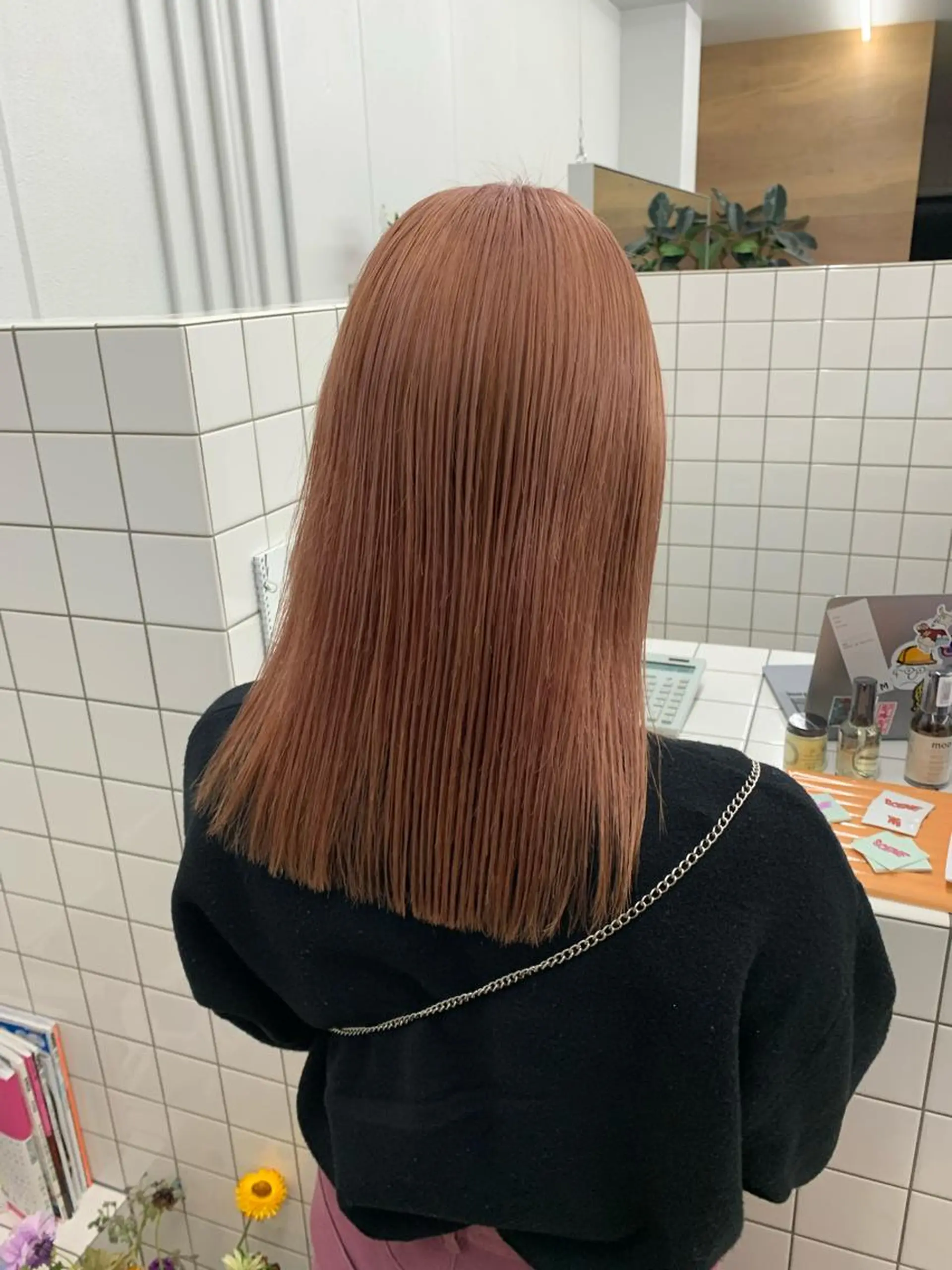 ミディアム カラー ベージュカラー ピンクカラー ピンクベージュ カット ヘアカラー トリートメント パーマ/レイヤー/ ボブ/豊浦翔太のヘアスタイル