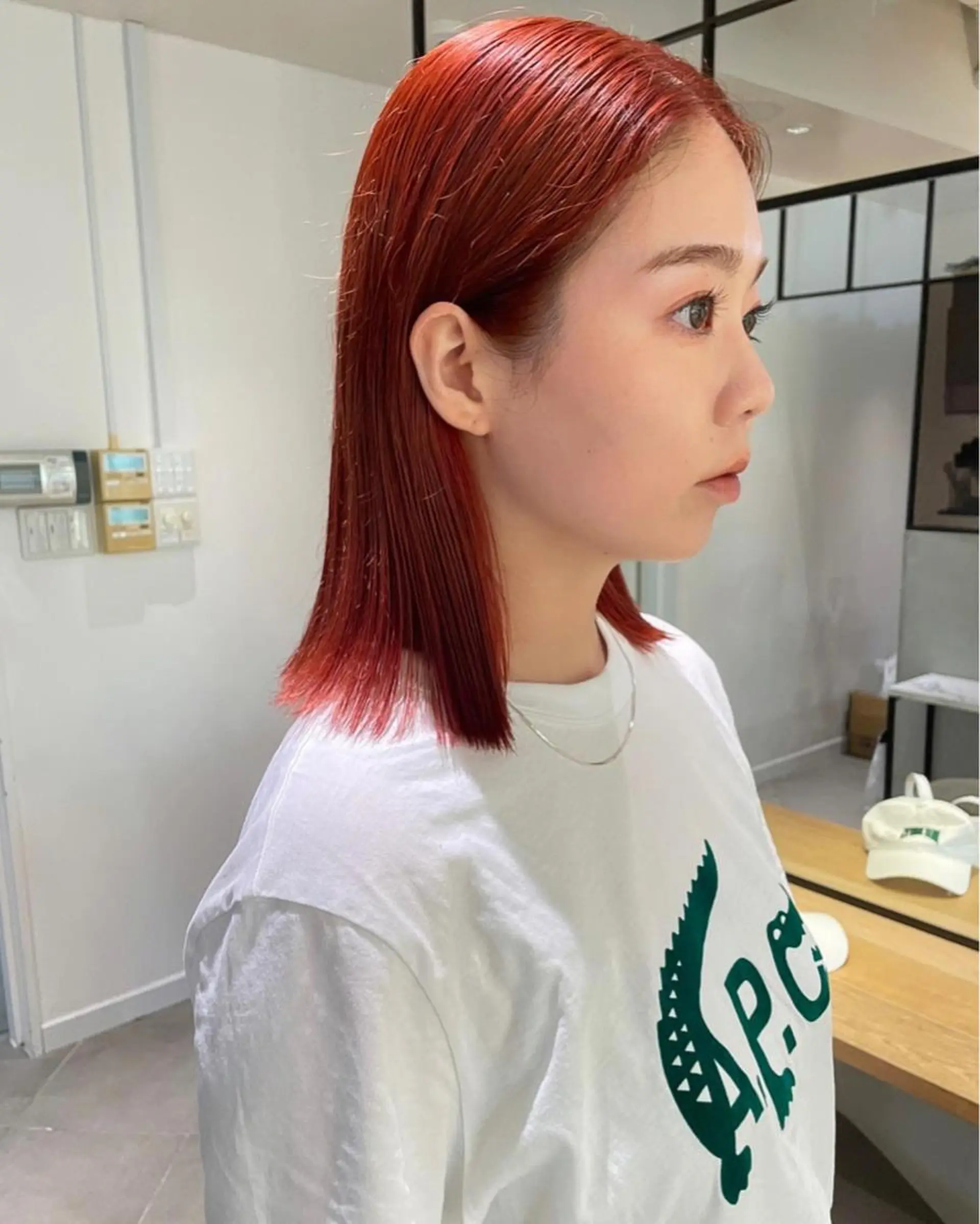 ミディアム カラー オレンジ カット ヘアカラー トリートメント 村上雅人 ナチュラルモードのヘアスタイル