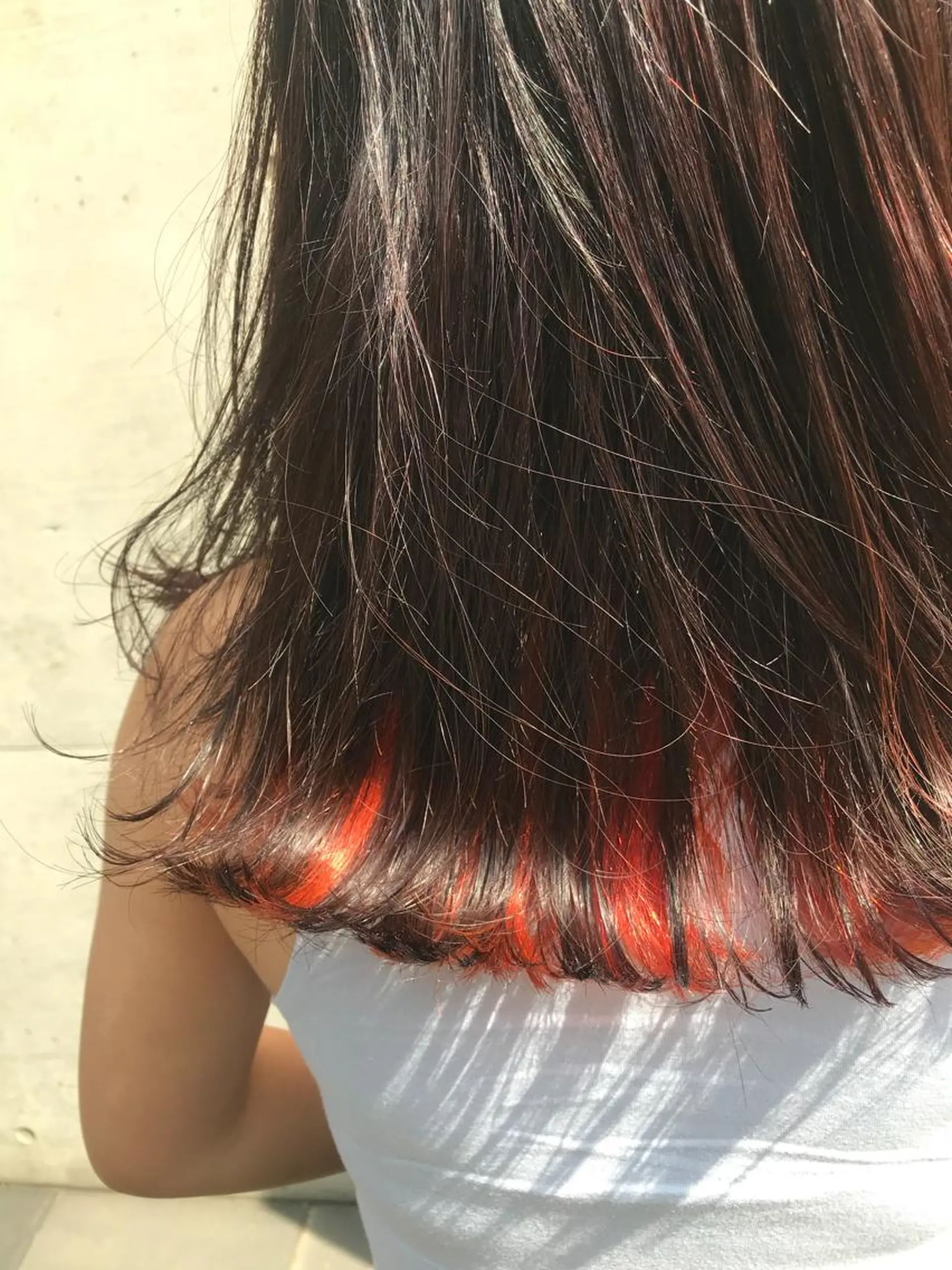 ミディアム カラー オレンジ 色落ちまでキレイに！ ！女性サロンのヘアスタイル