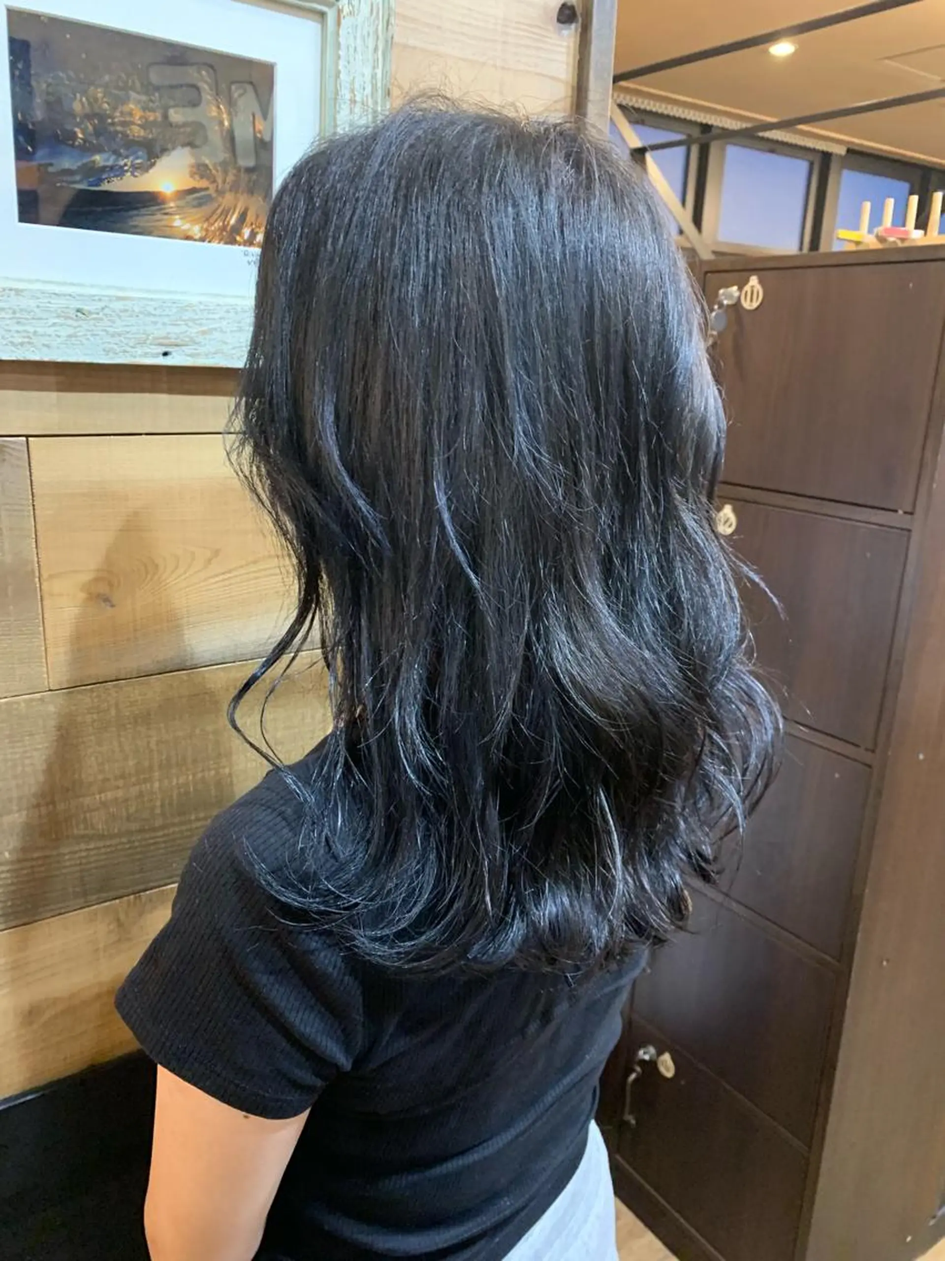 ロング カラー 黒髪 ブルーカラー ブルーブラック ハイライトカラー ハイライト ヘアカラー SHIAN 八王子👼鬼塚さやかのヘアスタイル