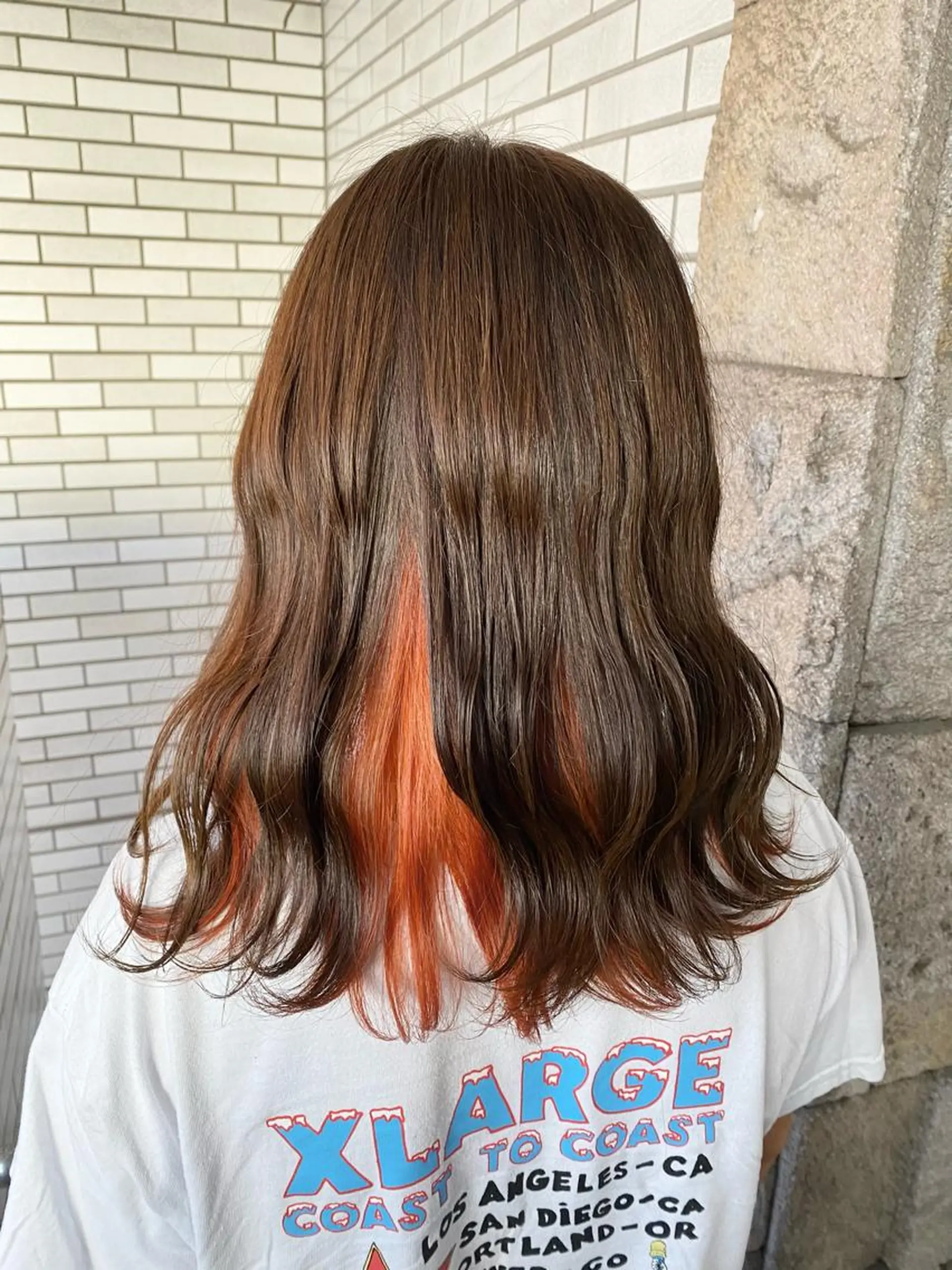 セミロング カラー ブリーチ ケアブリーチ オレンジ ヘアカラー トリートメント 萩原 凌✄﻿のヘアスタイル