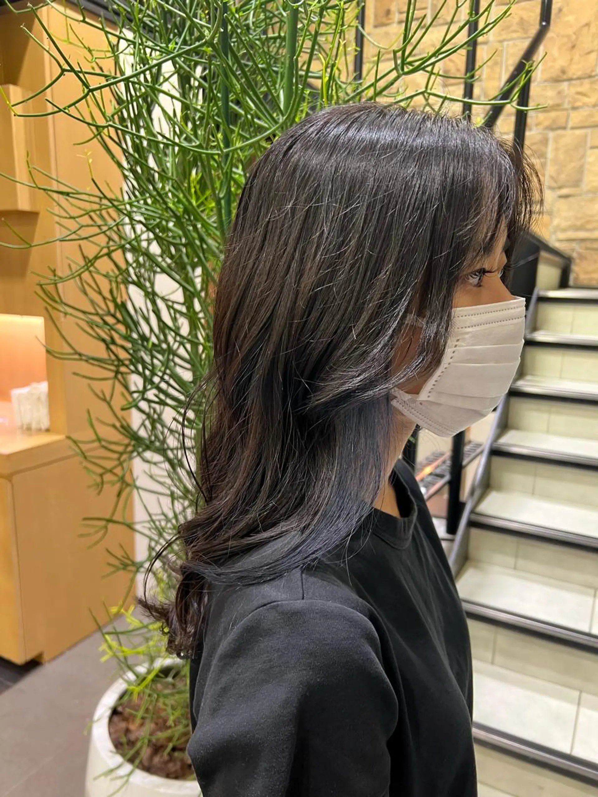 ロング カラー ブルーカラー ブルーグレー ブルーグレージュ イヤリングカラー グレージュ カット ヘアカラー トリートメント メンズカット松戸/韓 国/メンズパーマ航太のヘアスタイル