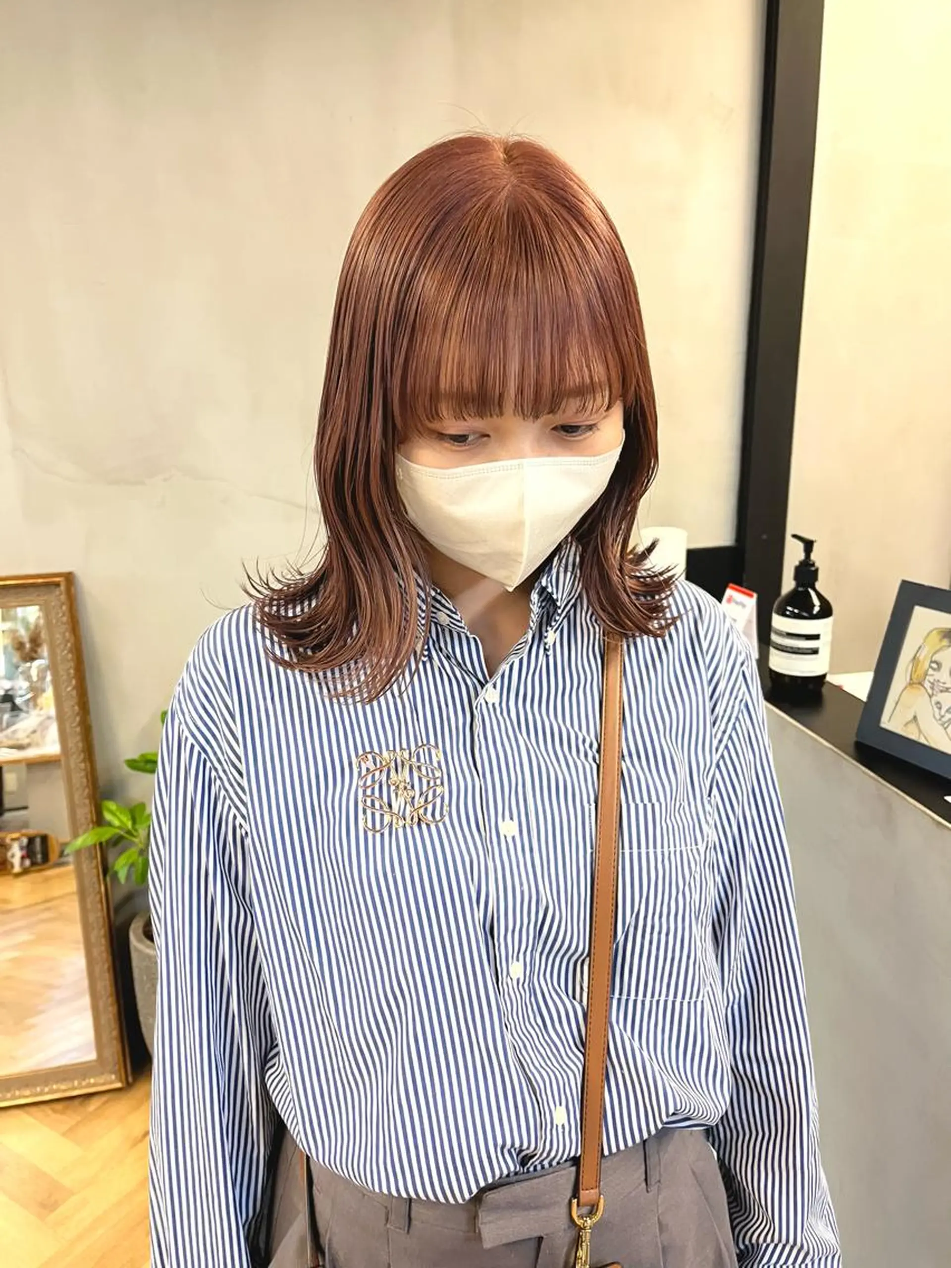 ミディアム カラー ベージュカラー ブリーチ ラベンダーカラー ピンクカラー ピンクベージュ ena/ブリーチなし 透明感・レイヤー🎀のヘアスタイル
