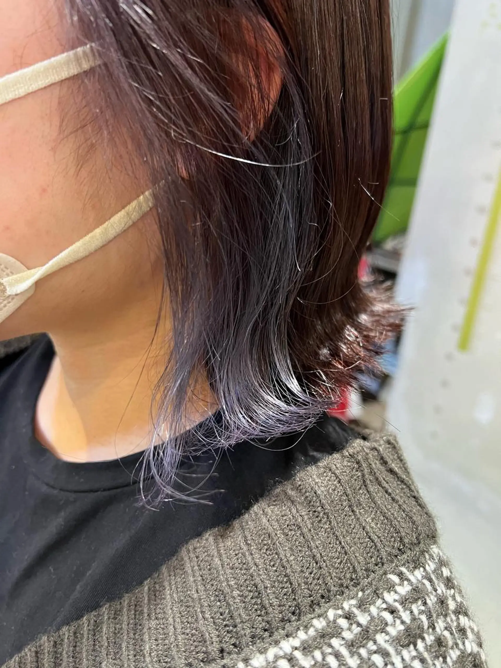 ショート カラー ブルーカラー ブルーパープル イヤリングカラー パープルカラー カット ヘアカラー トリートメント bh.maara デザイン／ハイトーンのヘアスタイル