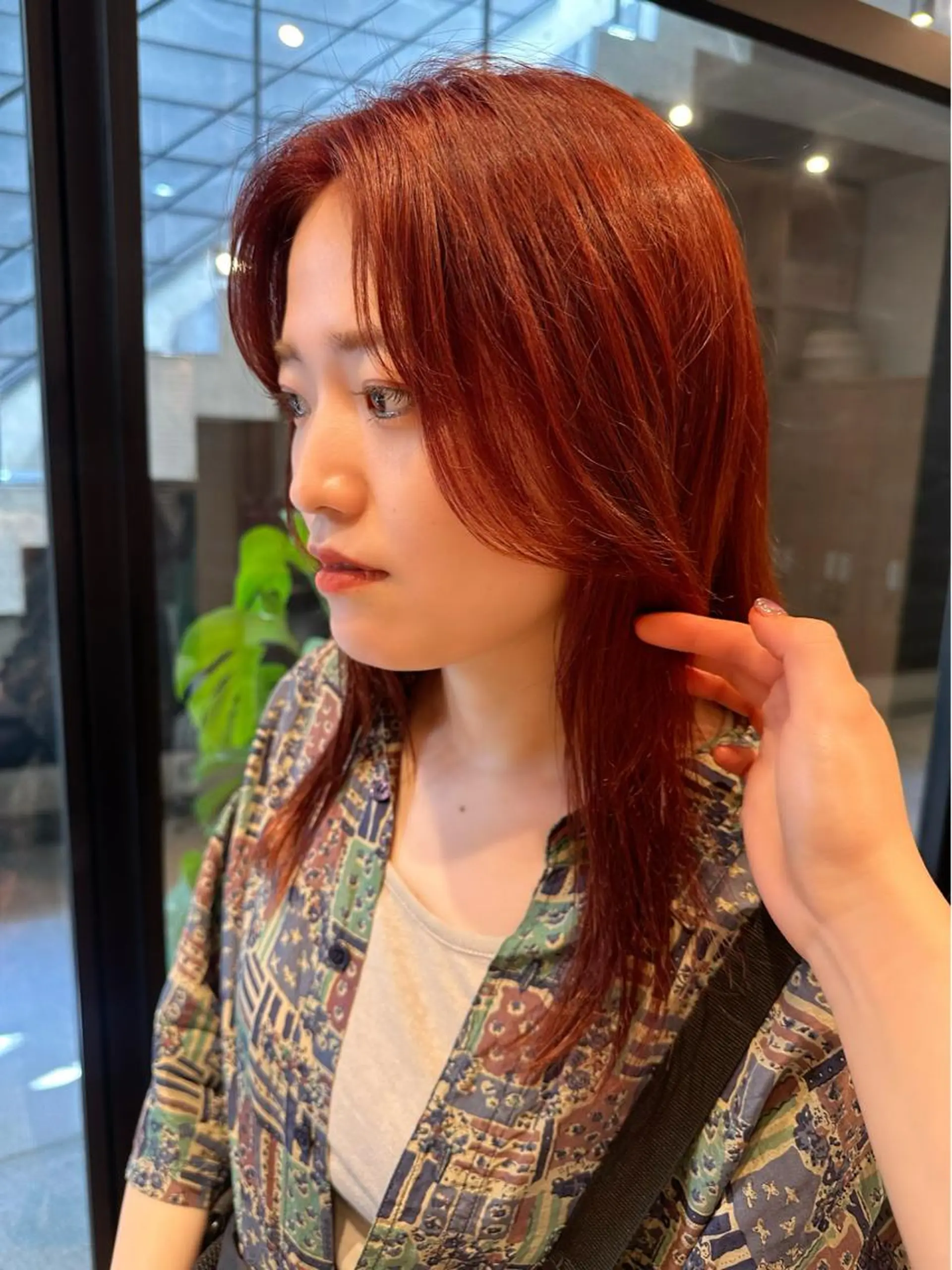 ミディアム カラー ダブルカラー オレンジ レッドカラー トリートメント ボブ/レイヤー/ニュ アンスパーマ/小夏のヘアスタイル