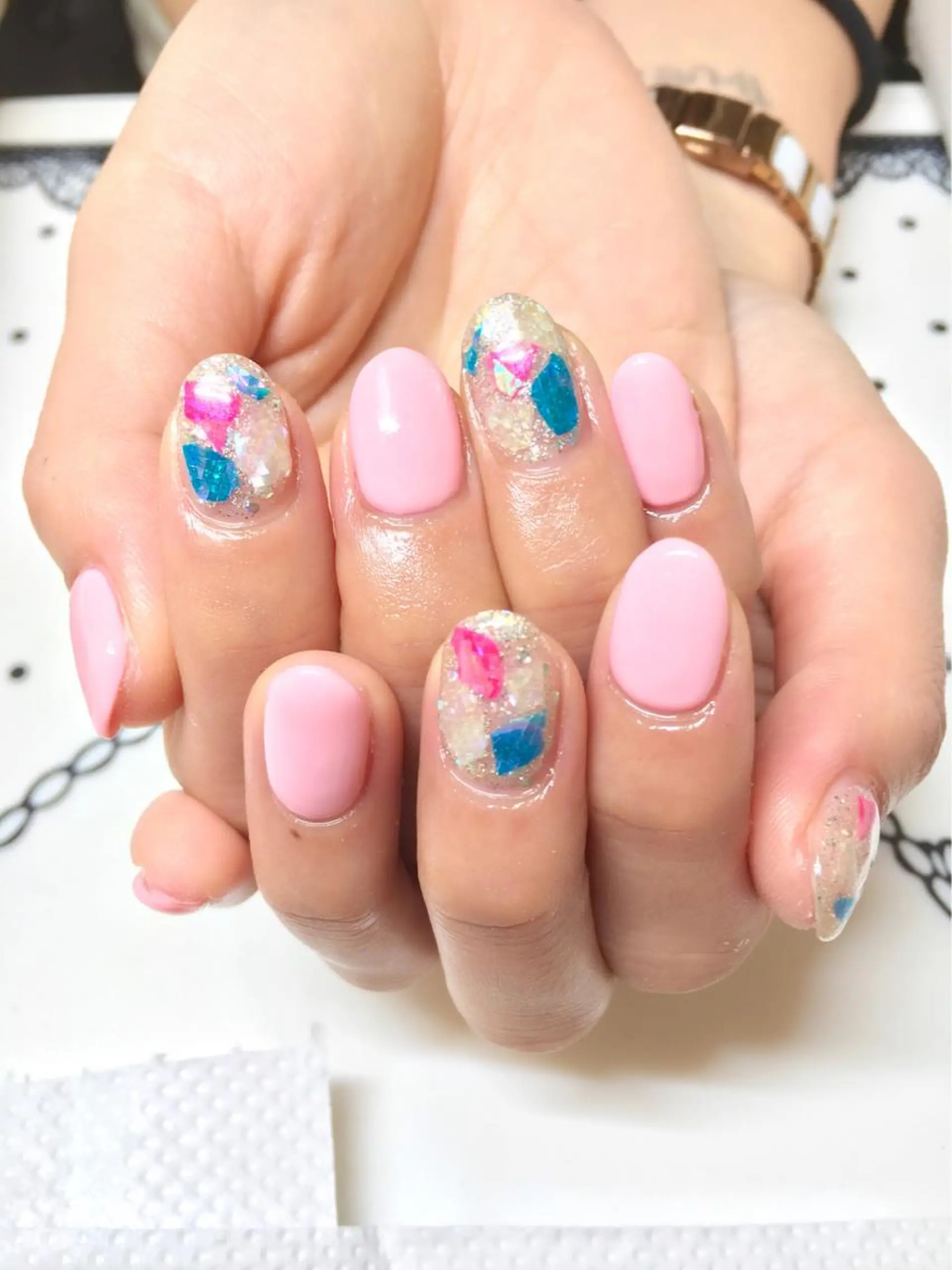 ネイル フットネイル ジェルネイル ミラーネイル パラジェル 春ネイル clover nailのネイルデザイン