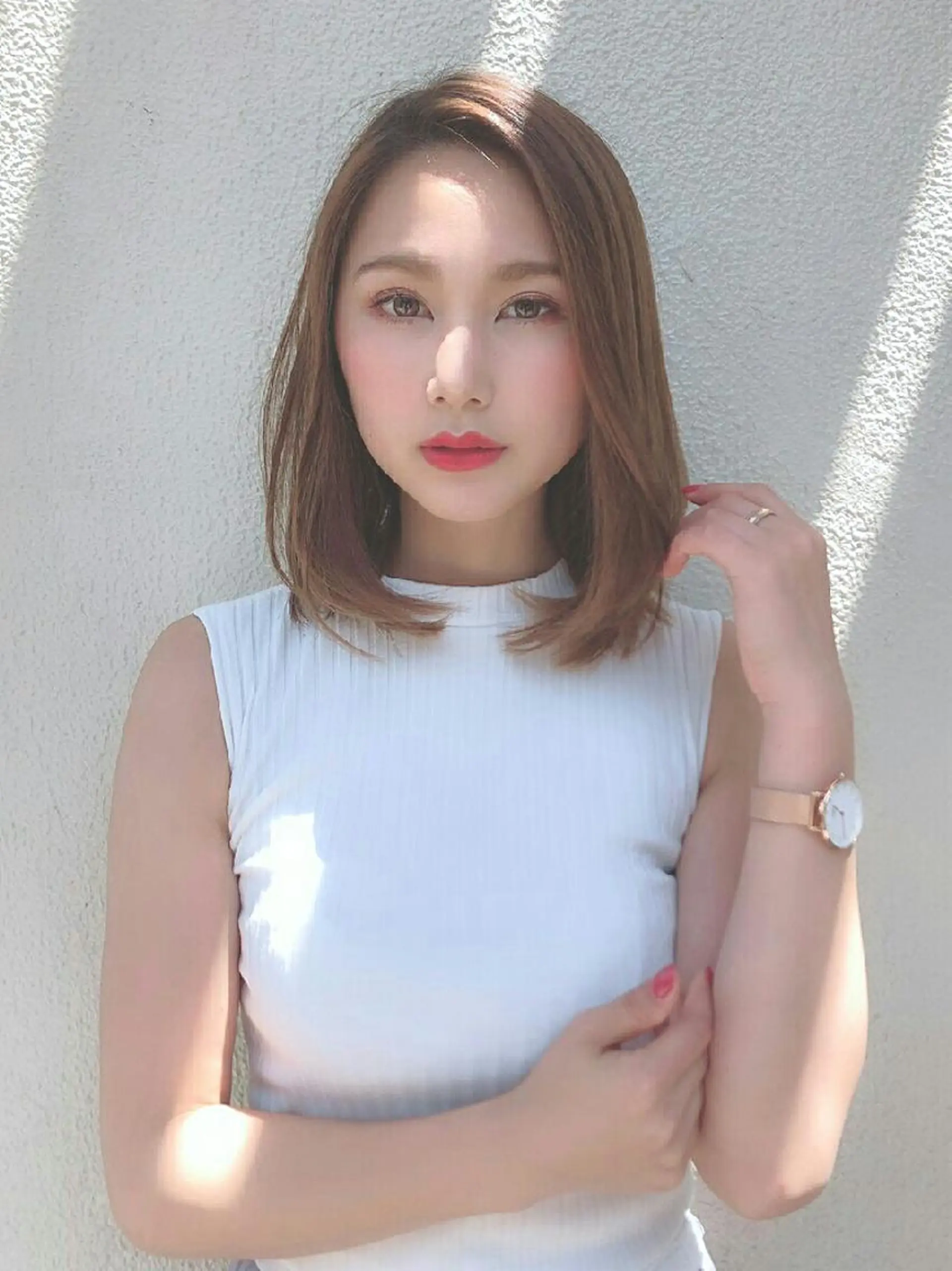 ミディアム カラー パーマ ヘアアレンジ ベージュカラー レイヤーカット ストレートパーマ カット ヘアカラー 菊地 隼人のヘアスタイル