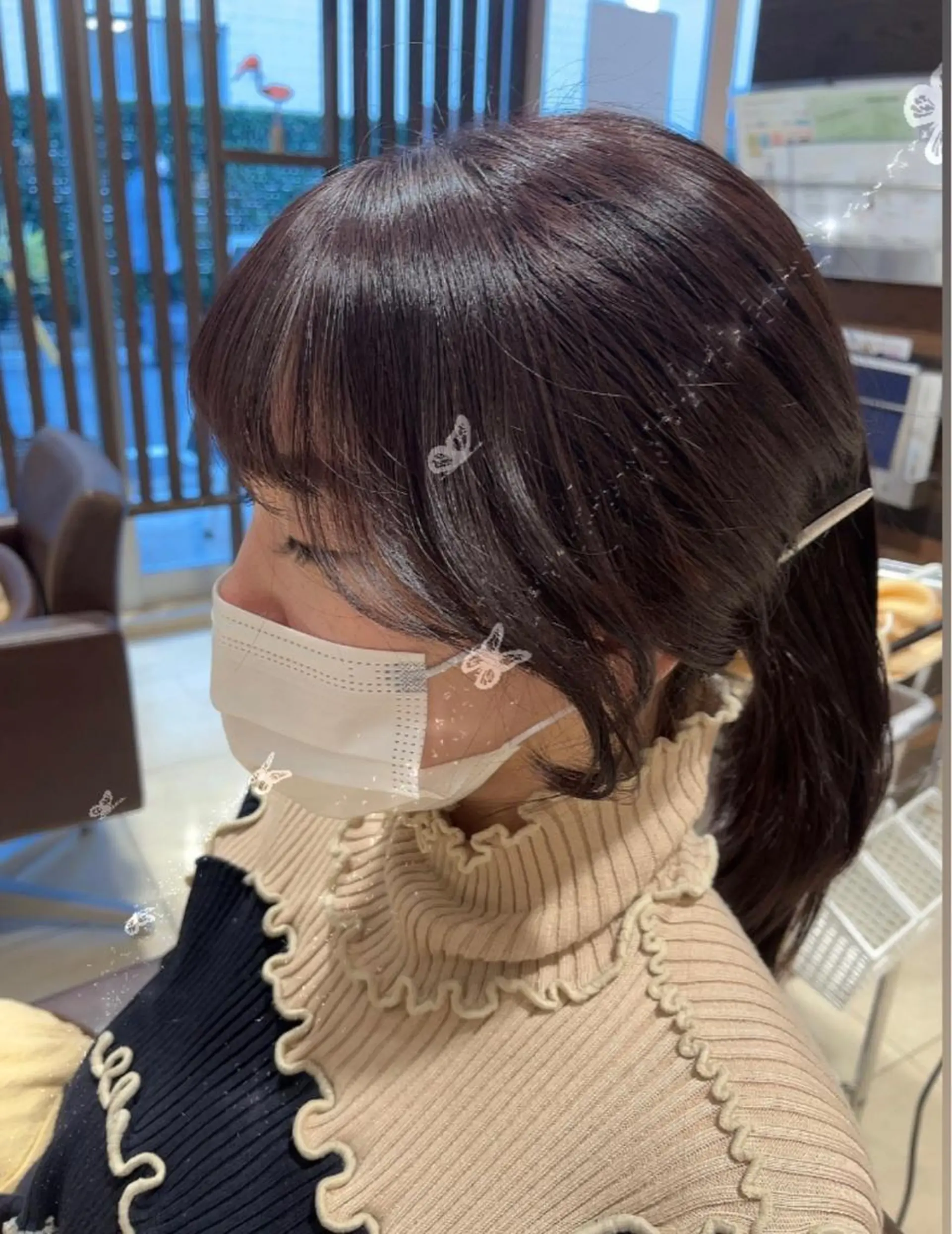 セミロング カラー ヘアアレンジ 顔周りカット 小顔カット 🎀トップスタイリ スト湯川響🎀のヘアスタイル