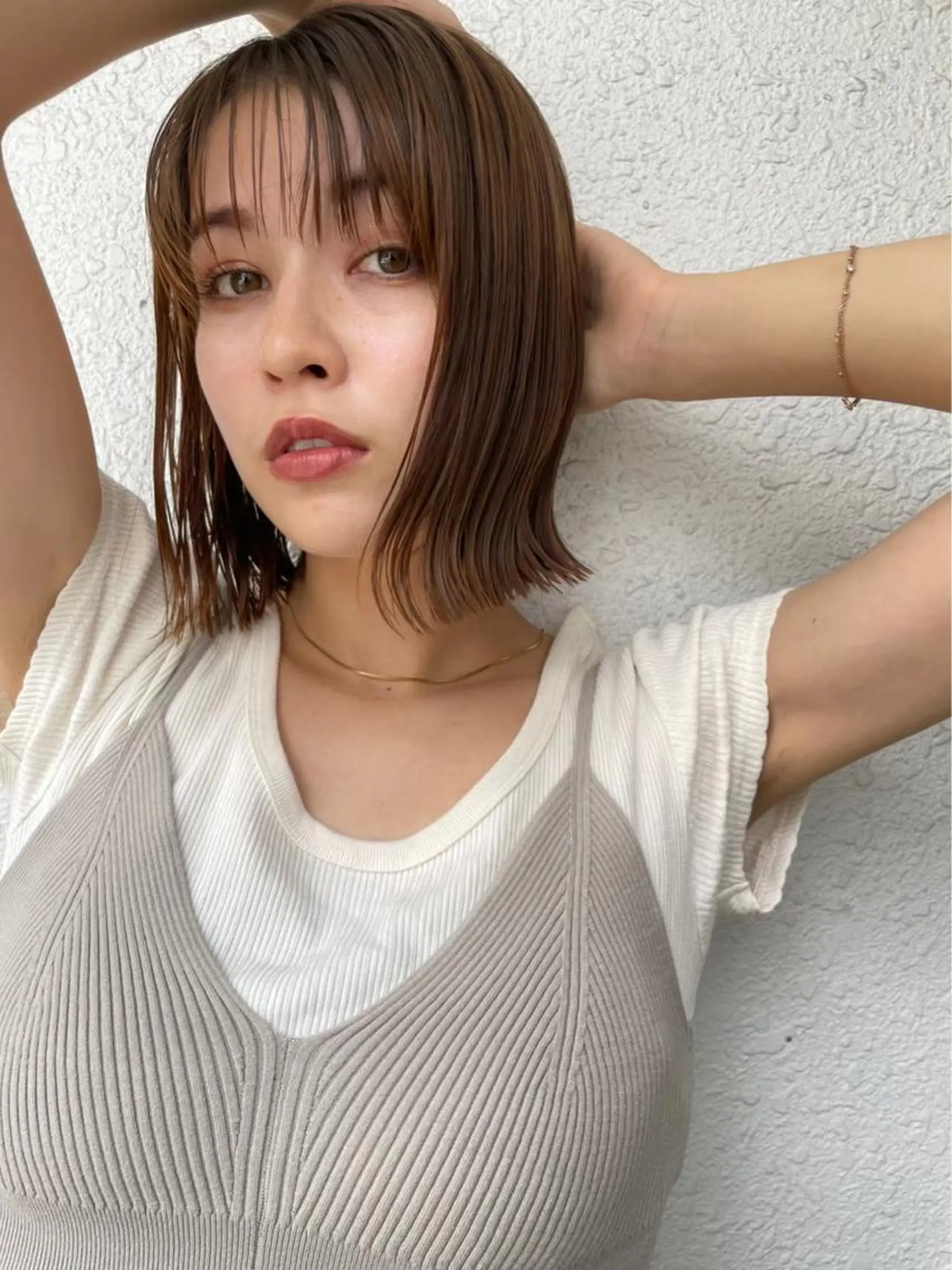 ミディアム ヘアカラー トリートメント レイヤー🤍 ベージュ🤍　聖奈のヘアスタイル