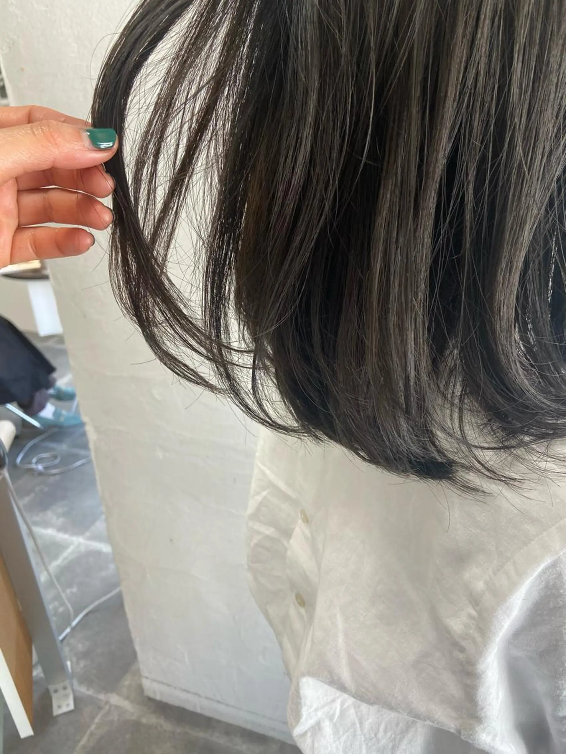 ミディアム カラー ヘアアレンジ 黒髪 ブルーカラー ブルーブラック ブルージュ グレージュ 眠れるヘッドスパ✨ chacoのヘアスタイル