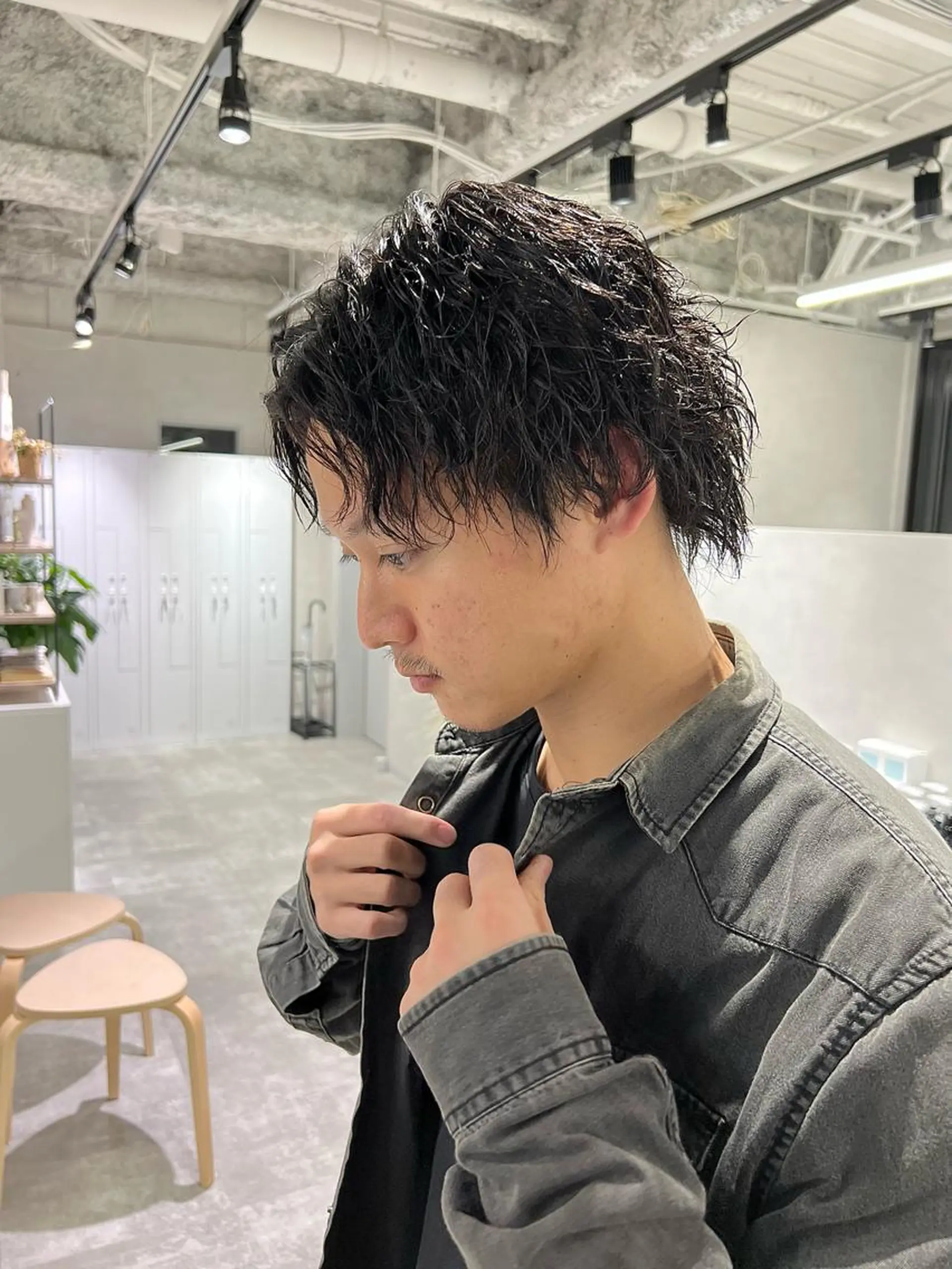 ショート カラー パーマ 関西センターパート メンズモデル募集のヘアスタイル